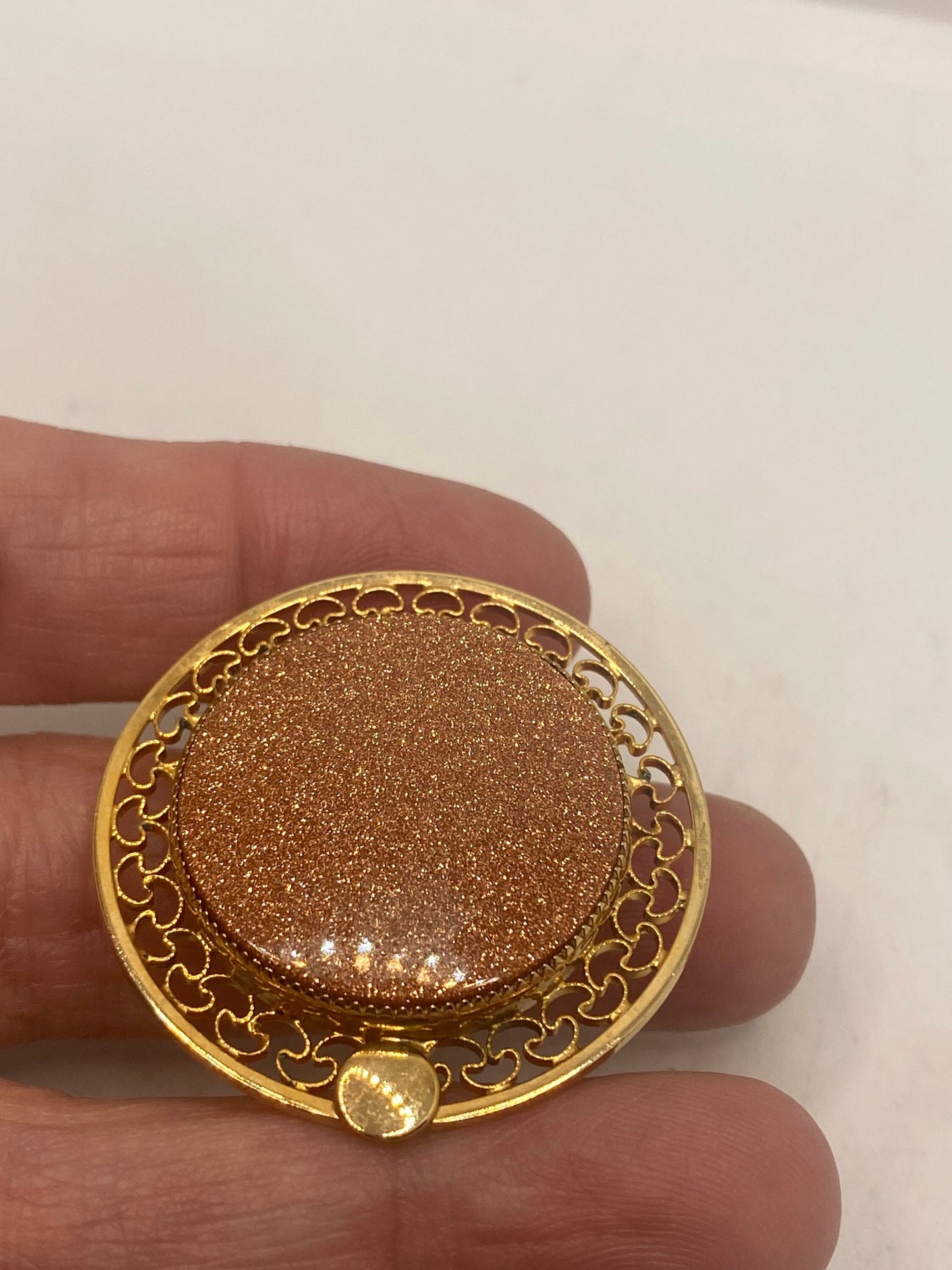 Vintage Goldstone Yellow Gold Filled Brooch Pin