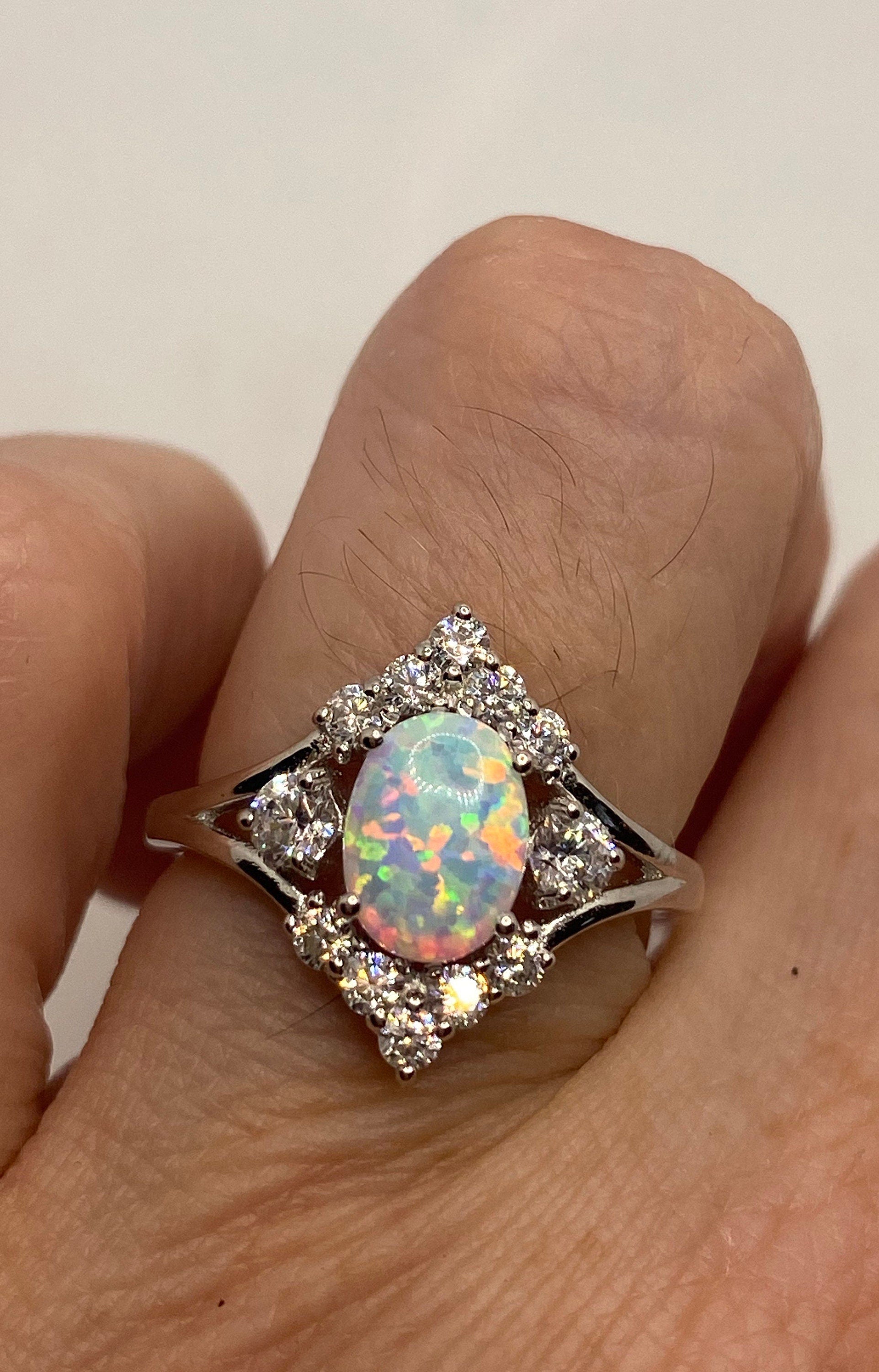 Vintage Ethiopian Fire Opal Band 925 Sterling Silver Crown Ring