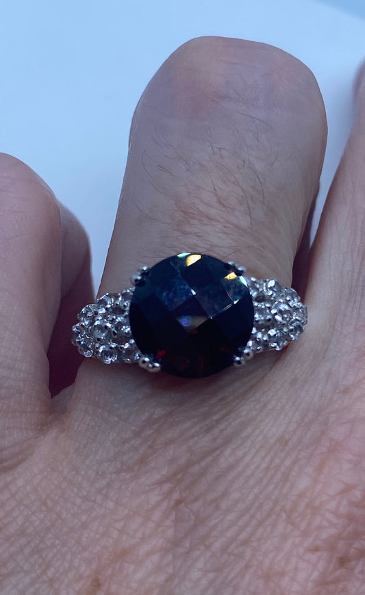 Vintage Red Bohemian Garnet Ring 925 Sterling Silver Cocktail Statement