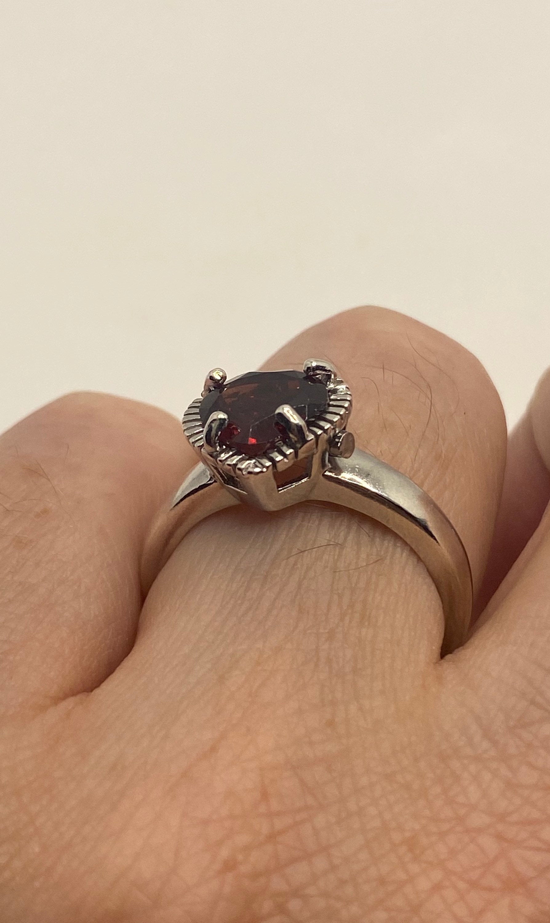 Vintage Red Bohemian Garnet Ring 925 Sterling Silver Cocktail Statement