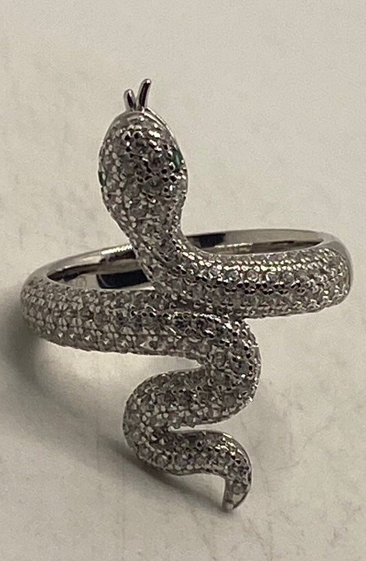 Vintage Snake Ring Sterling Silver Crystal