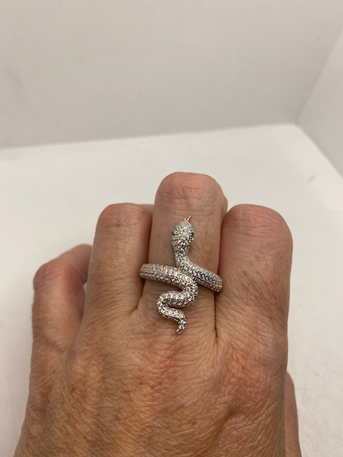 Vintage Snake Ring Sterling Silver Crystal