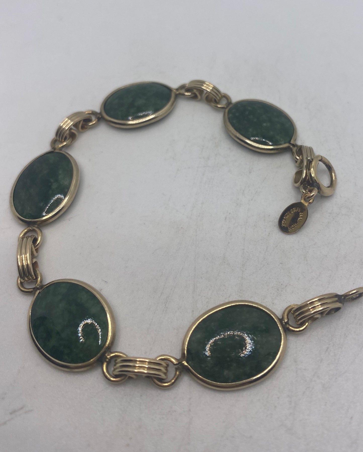 Vintage Green Jade Bracelet Gold filled