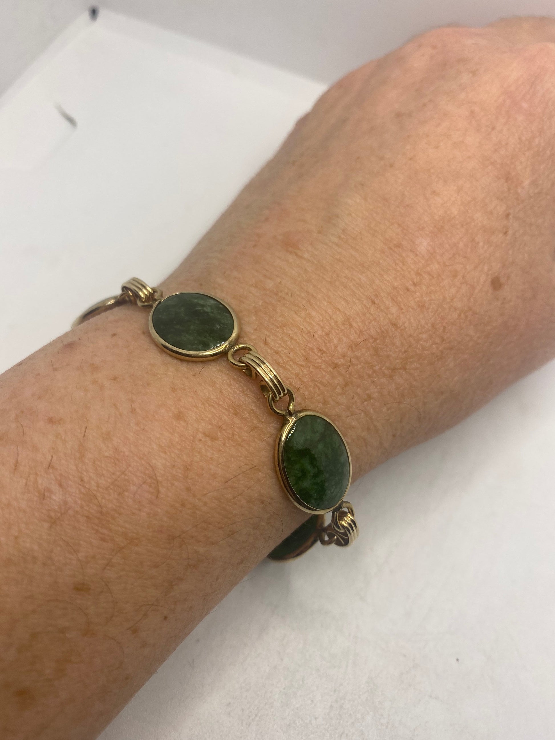 Vintage Green Jade Bracelet Gold filled
