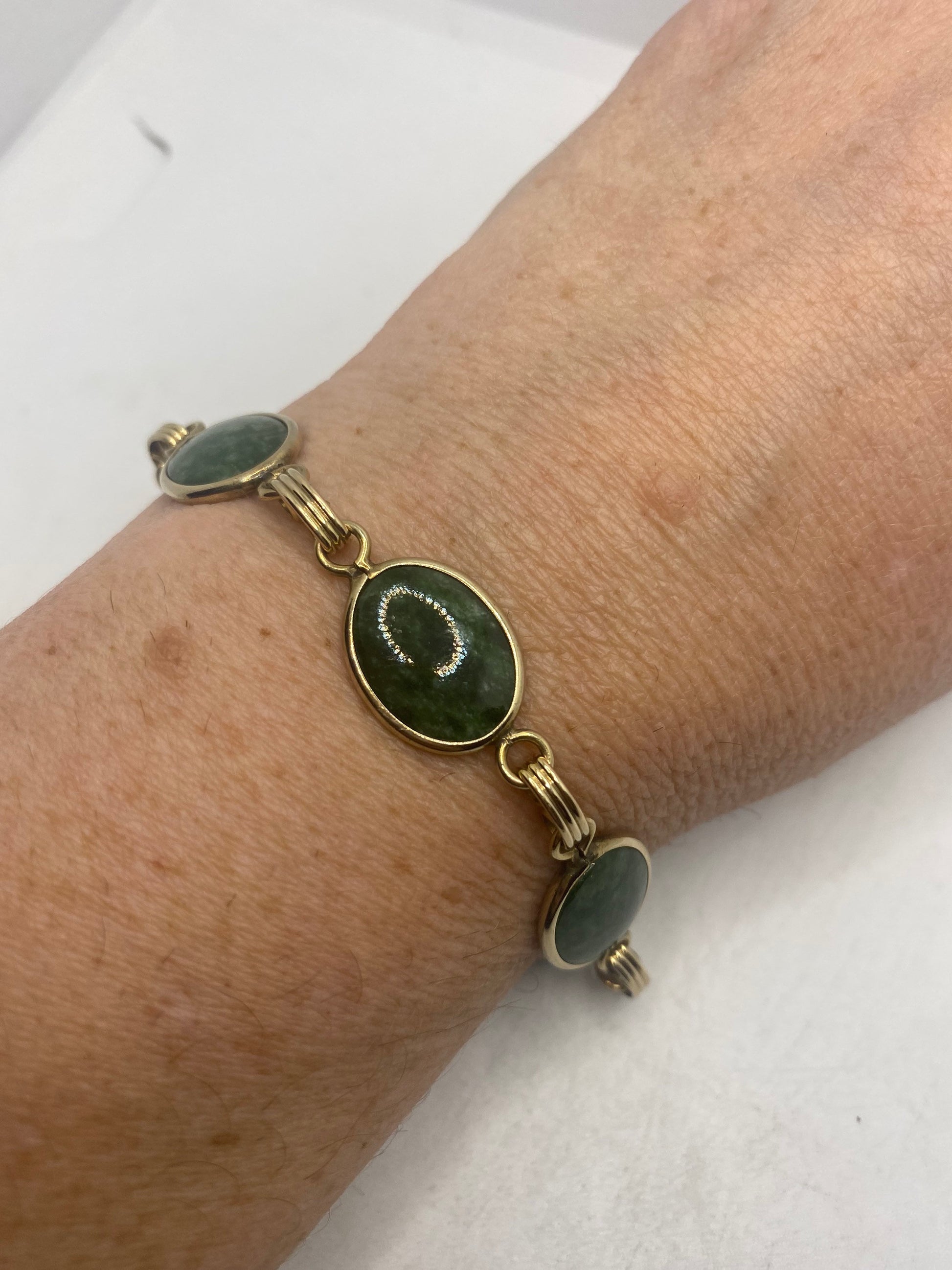 Vintage Green Jade Bracelet Gold filled