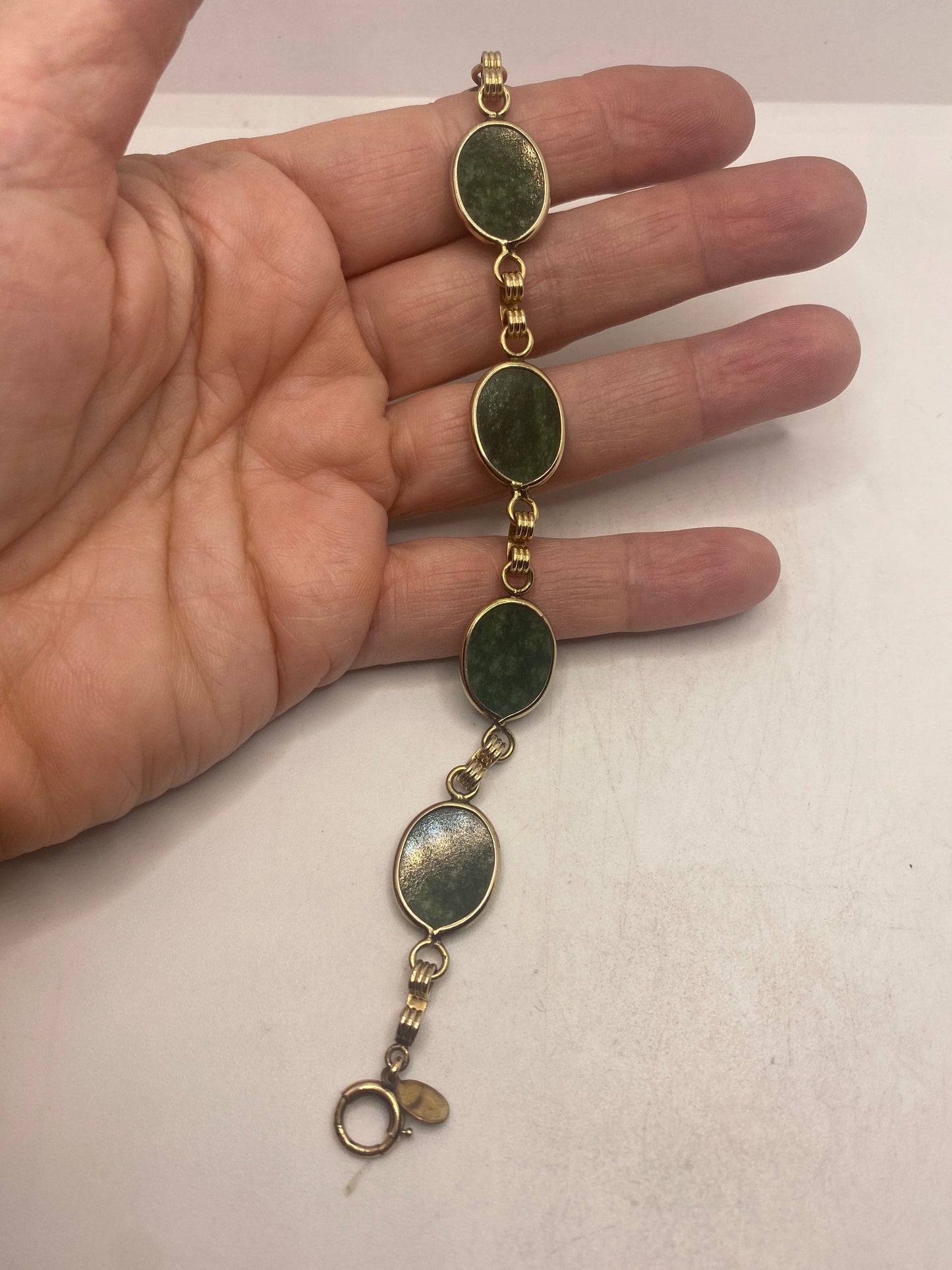 Vintage Green Jade Bracelet Gold filled