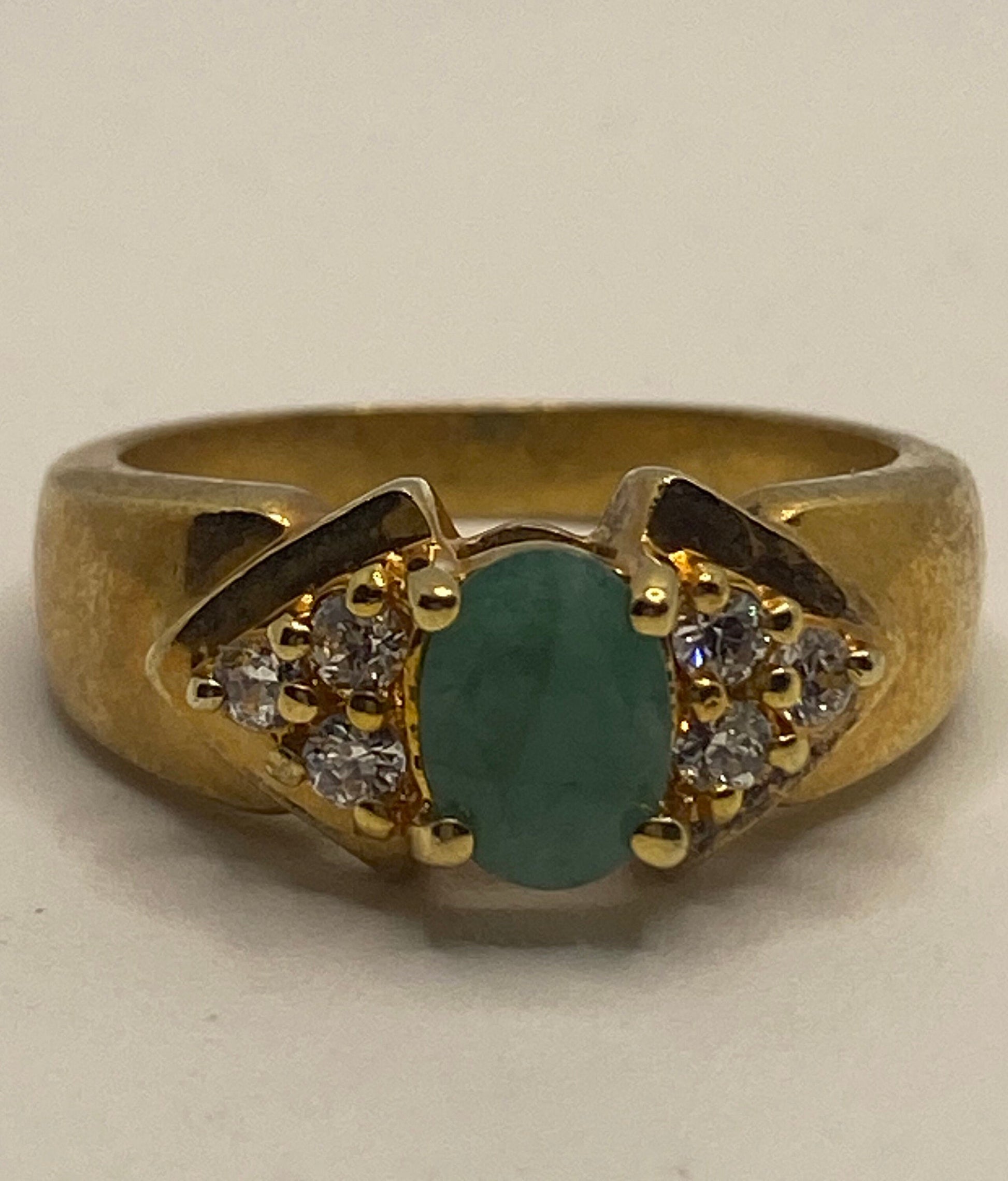 Vintage Green Emerald Golden 925 Sterling Silver Cocktail Ring