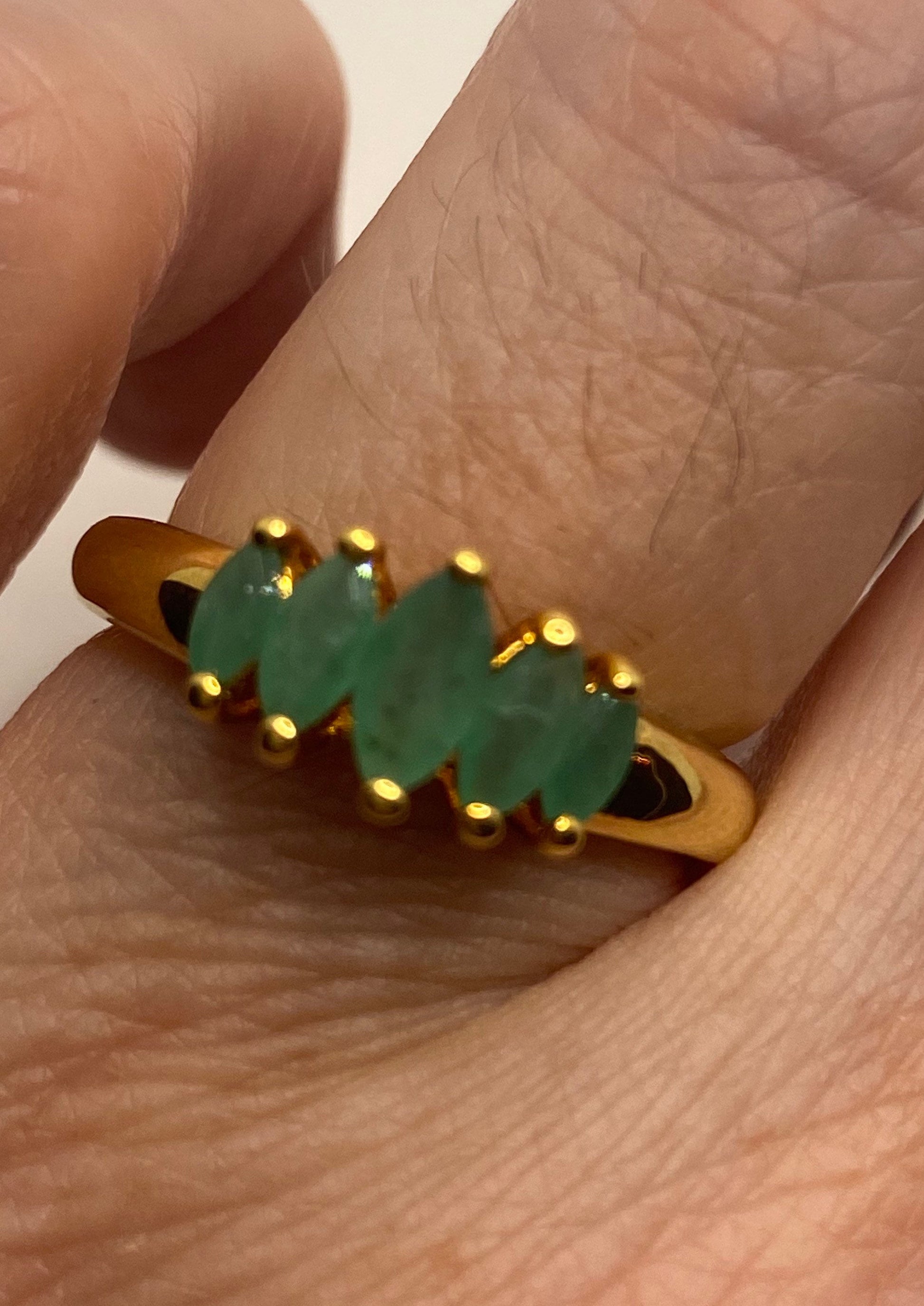 Vintage Green Emerald Golden 925 Sterling Silver Cocktail Ring