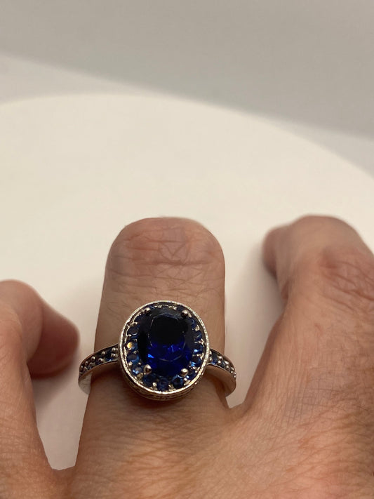 Vintage Blue Sapphire 925 Sterling Silver Ring Size 7
