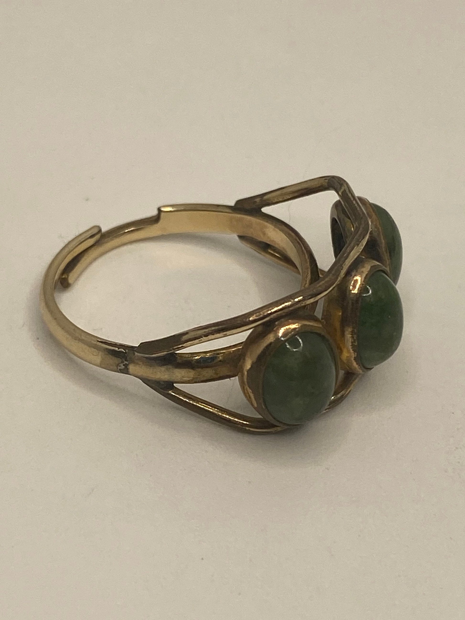 Vintage Lucky Green Nephrite Jade Ring Gold Filled