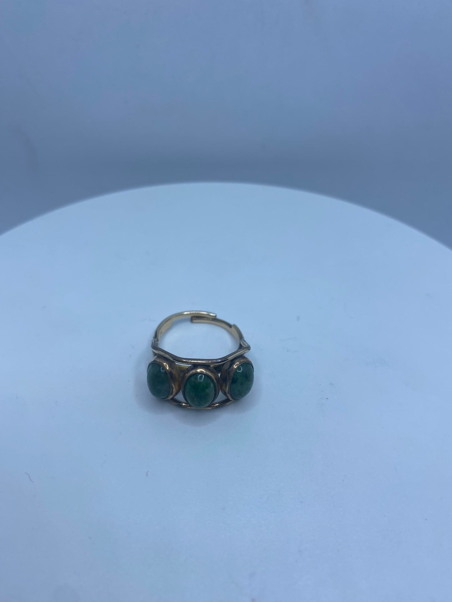 Vintage Lucky Green Nephrite Jade Ring Gold Filled
