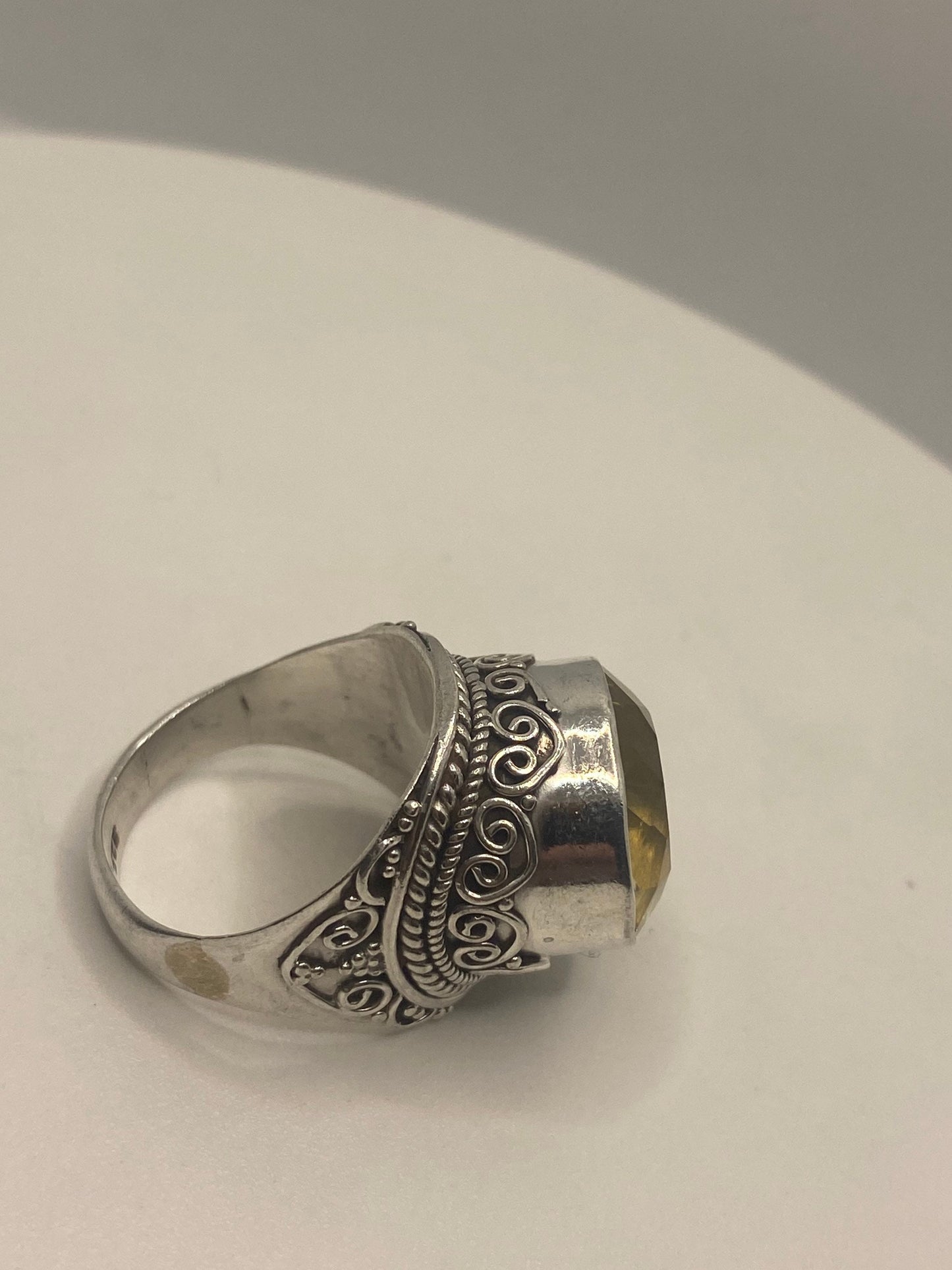 Vintage Golden Citrine 925 Sterling Silver Cocktail Ring