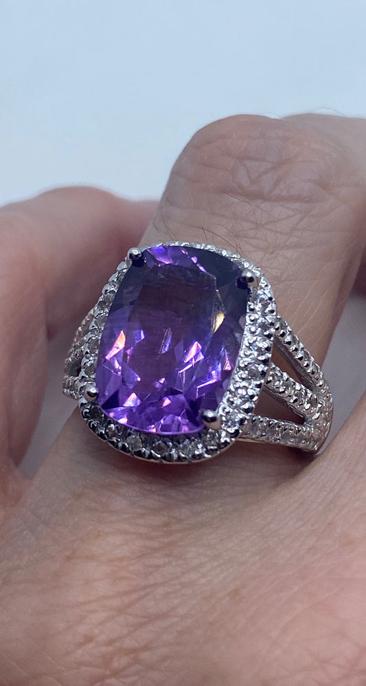 Vintage Purple Amethyst 925 Sterling Silver Cocktail Ring