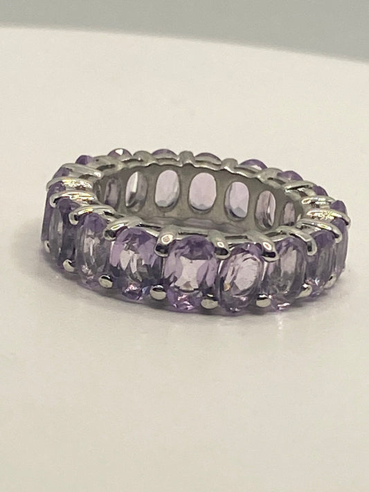 Vintage Purple Amethyst Ring in 925 Sterling Silver eternity band