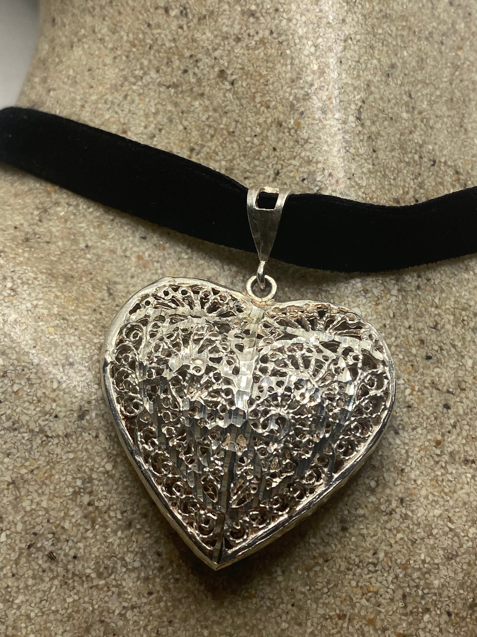 Vintage Heart Choker 925 Sterling Silver Pendant Necklace