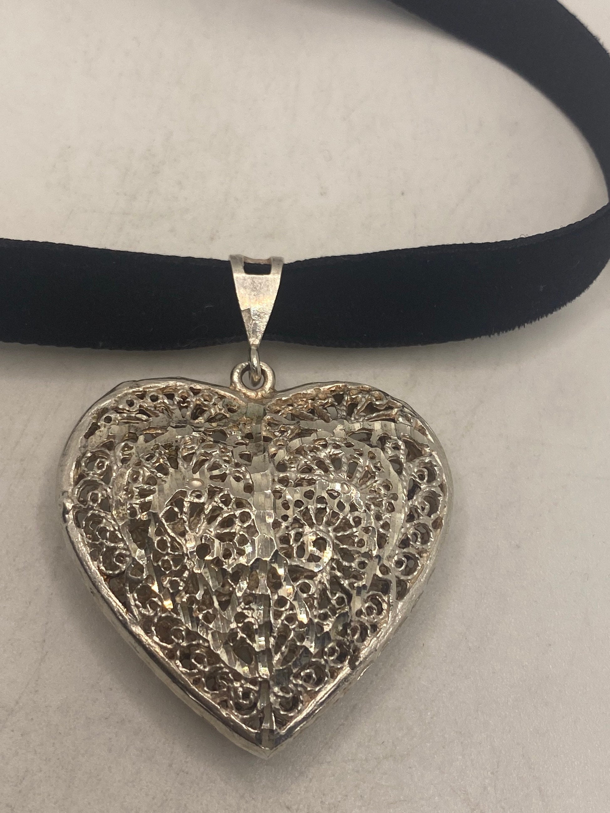 Vintage Heart Choker 925 Sterling Silver Pendant Necklace