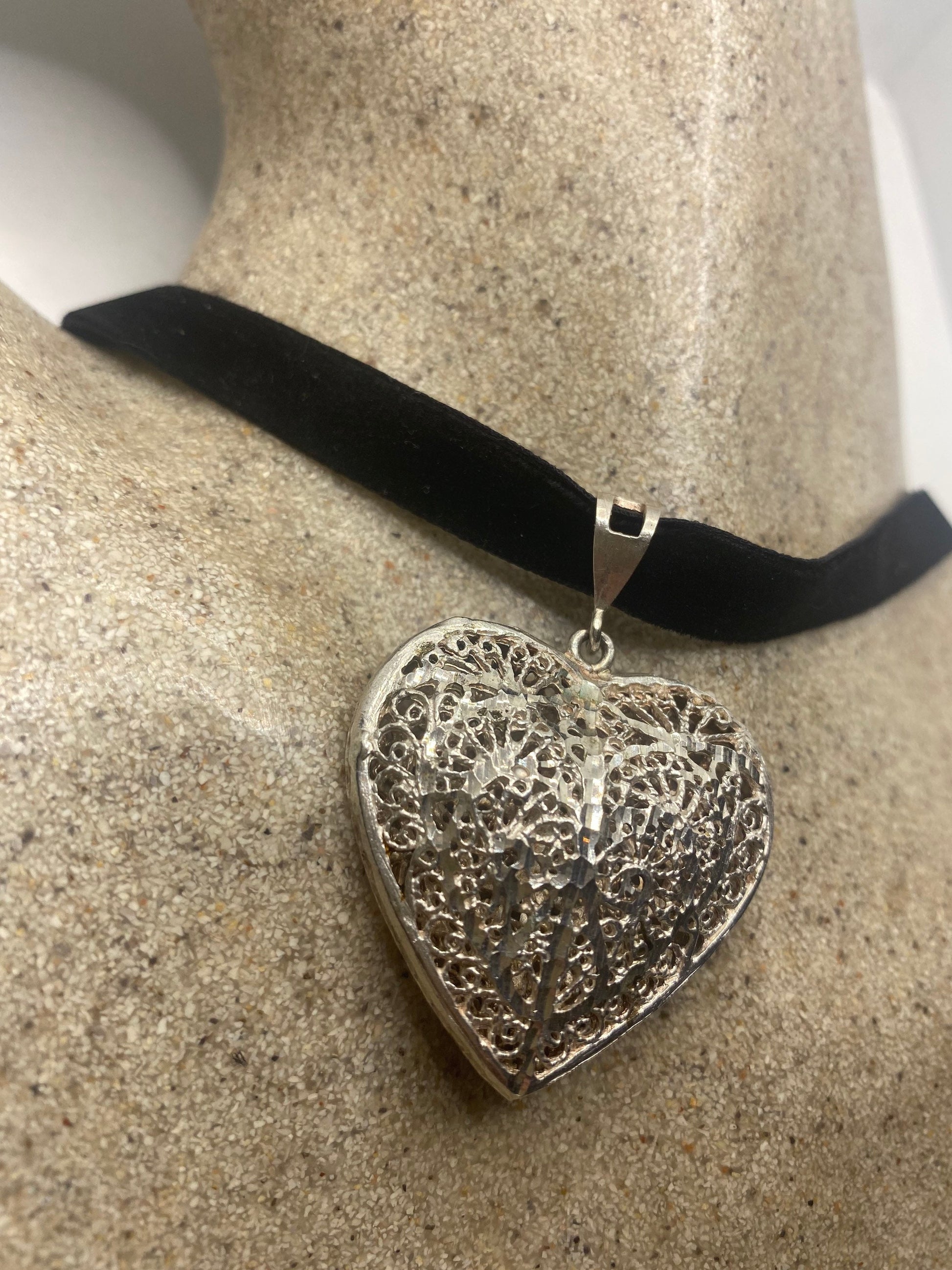 Vintage Heart Choker 925 Sterling Silver Pendant Necklace