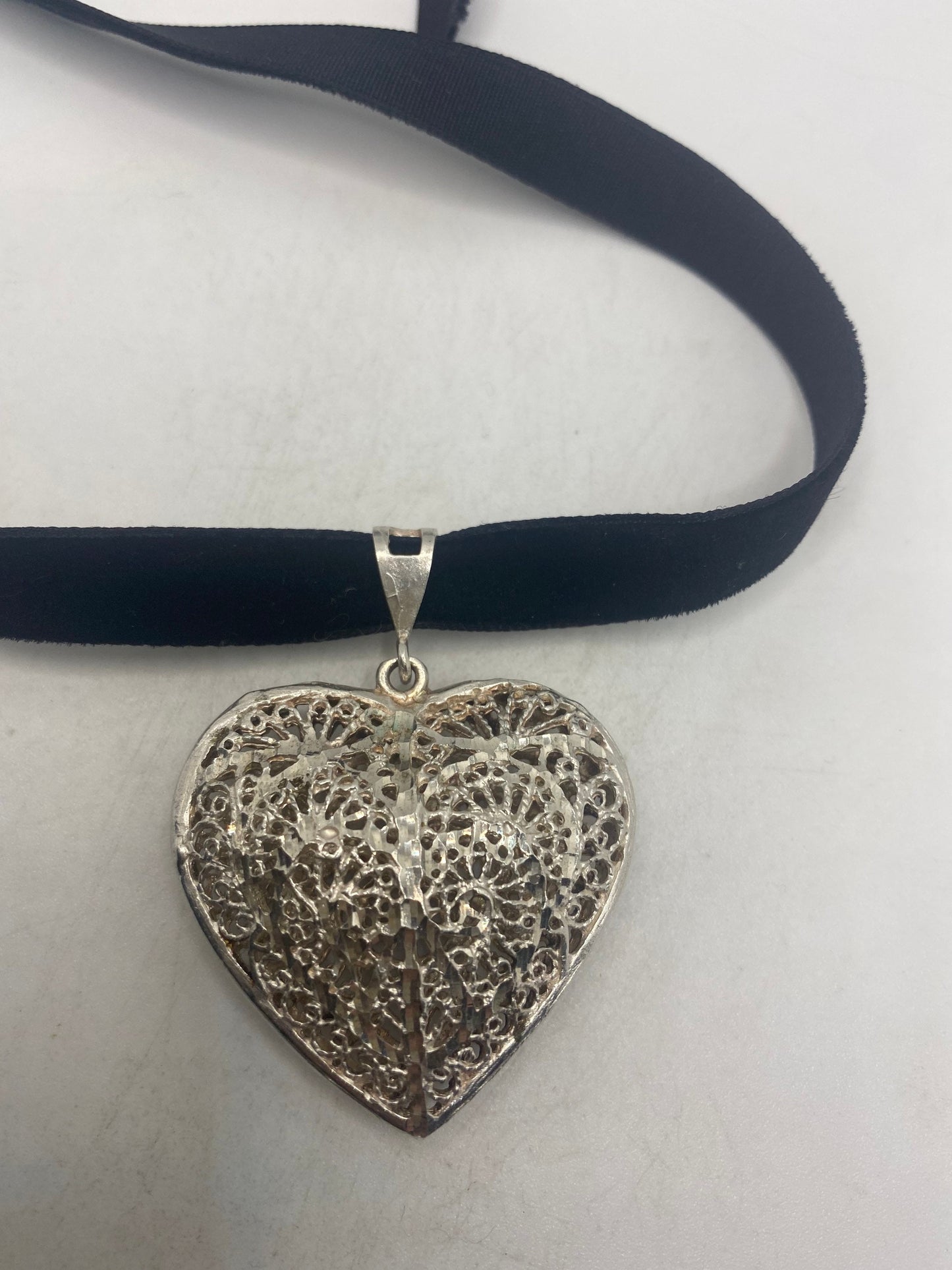 Vintage Heart Choker 925 Sterling Silver Pendant Necklace
