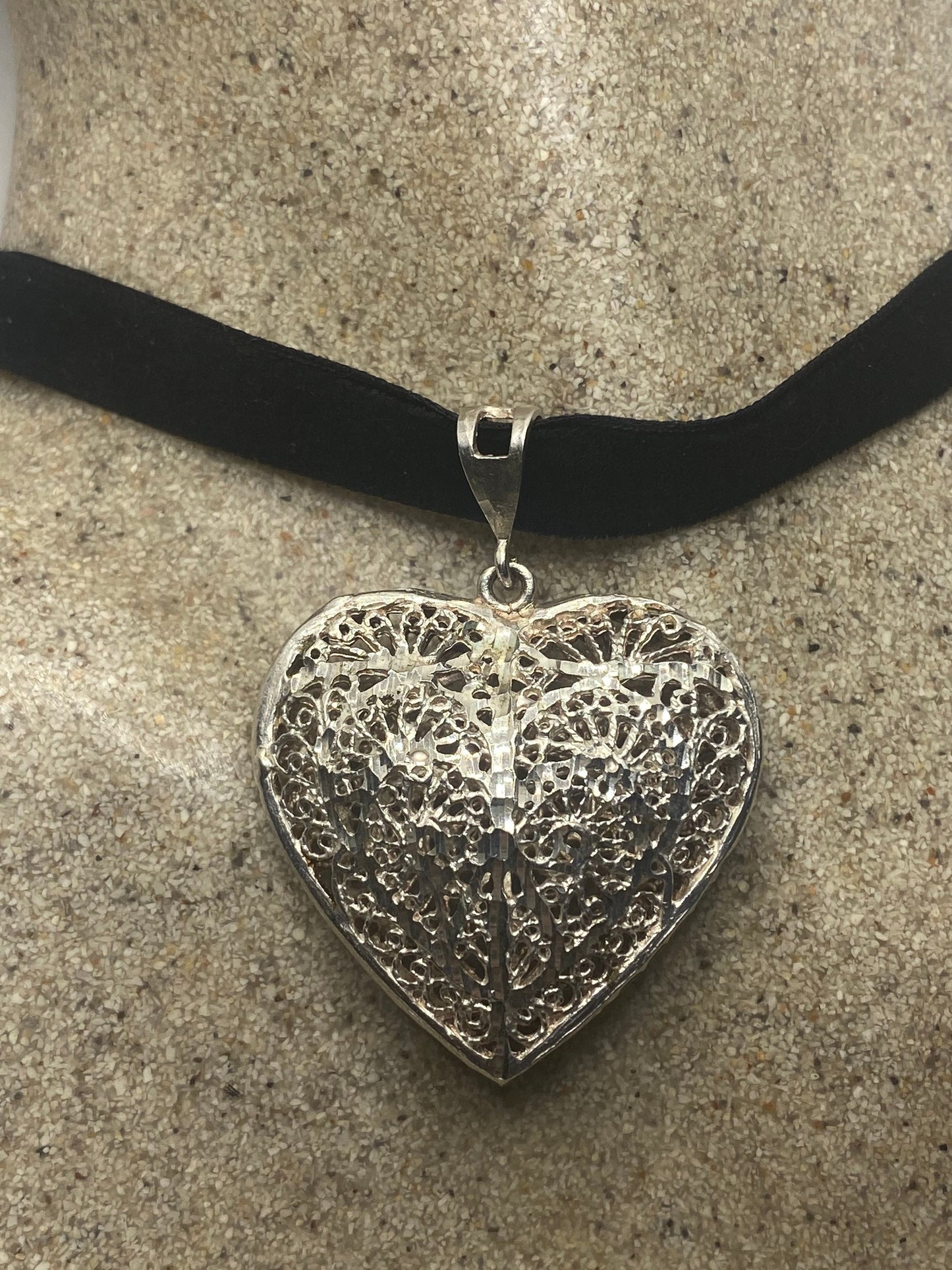 Vintage Heart Choker 925 Sterling Silver Pendant Necklace
