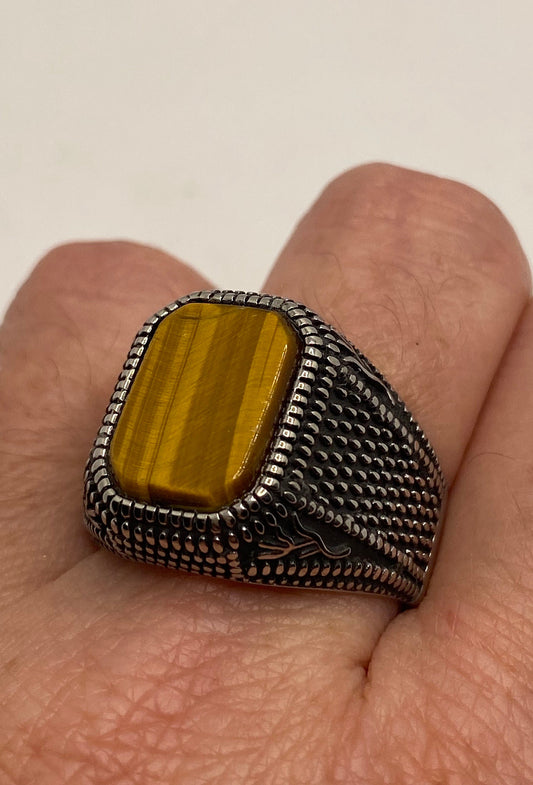 Vintage Stainless Steel Tigers Eye Ring Size 10