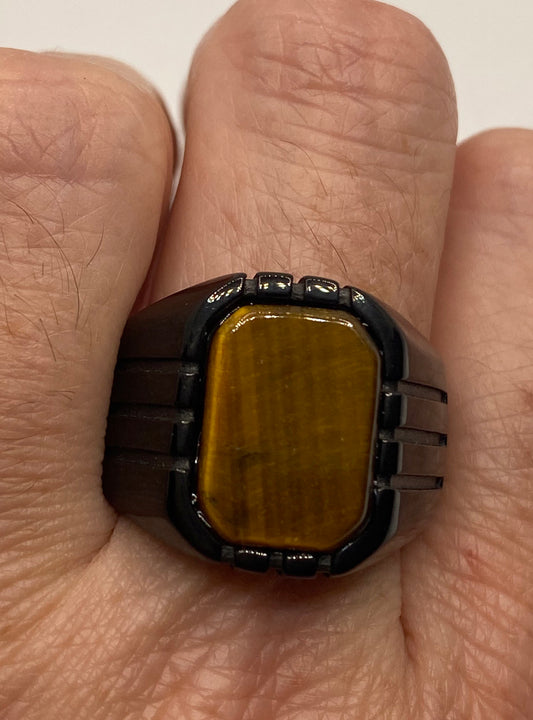 Vintage Stainless Steel Tigers Eye Ring Size 10