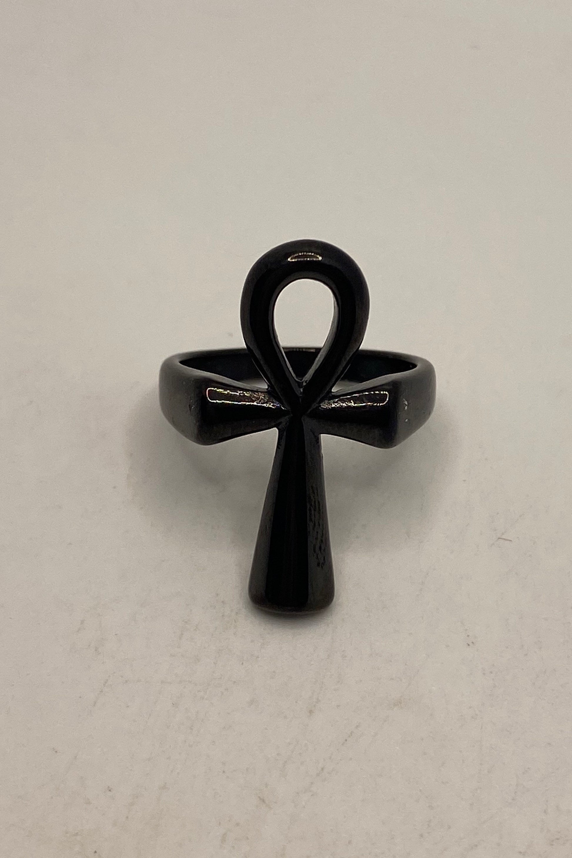 Vintage Black Stainless Steel Gothic Egyptian Ankh Men Ring