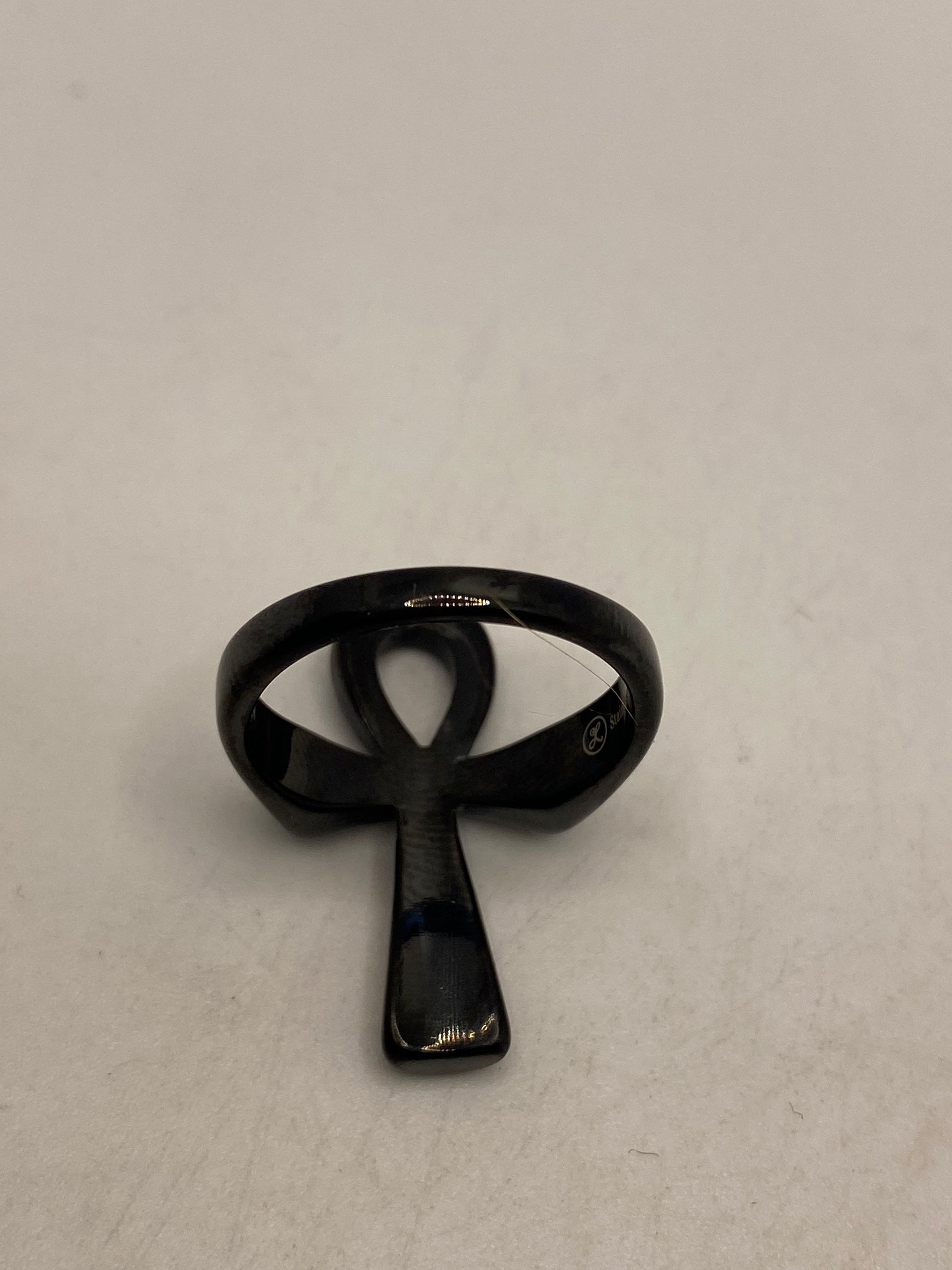 Vintage Black Stainless Steel Gothic Egyptian Ankh Men Ring