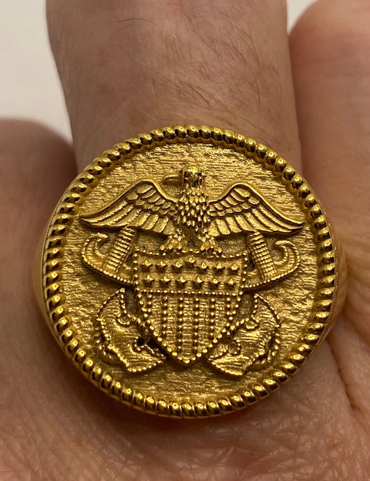 Vintage American Bald Eagle Golden Steel Ring