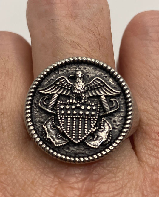Vintage American Bald Eagle Silver Steel Ring