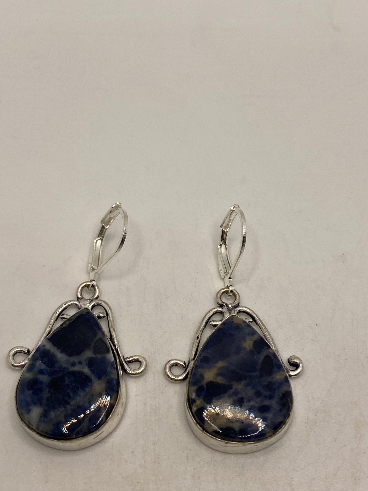 Vintage Blue Lapis Lazuli Earrings Silver Dangle