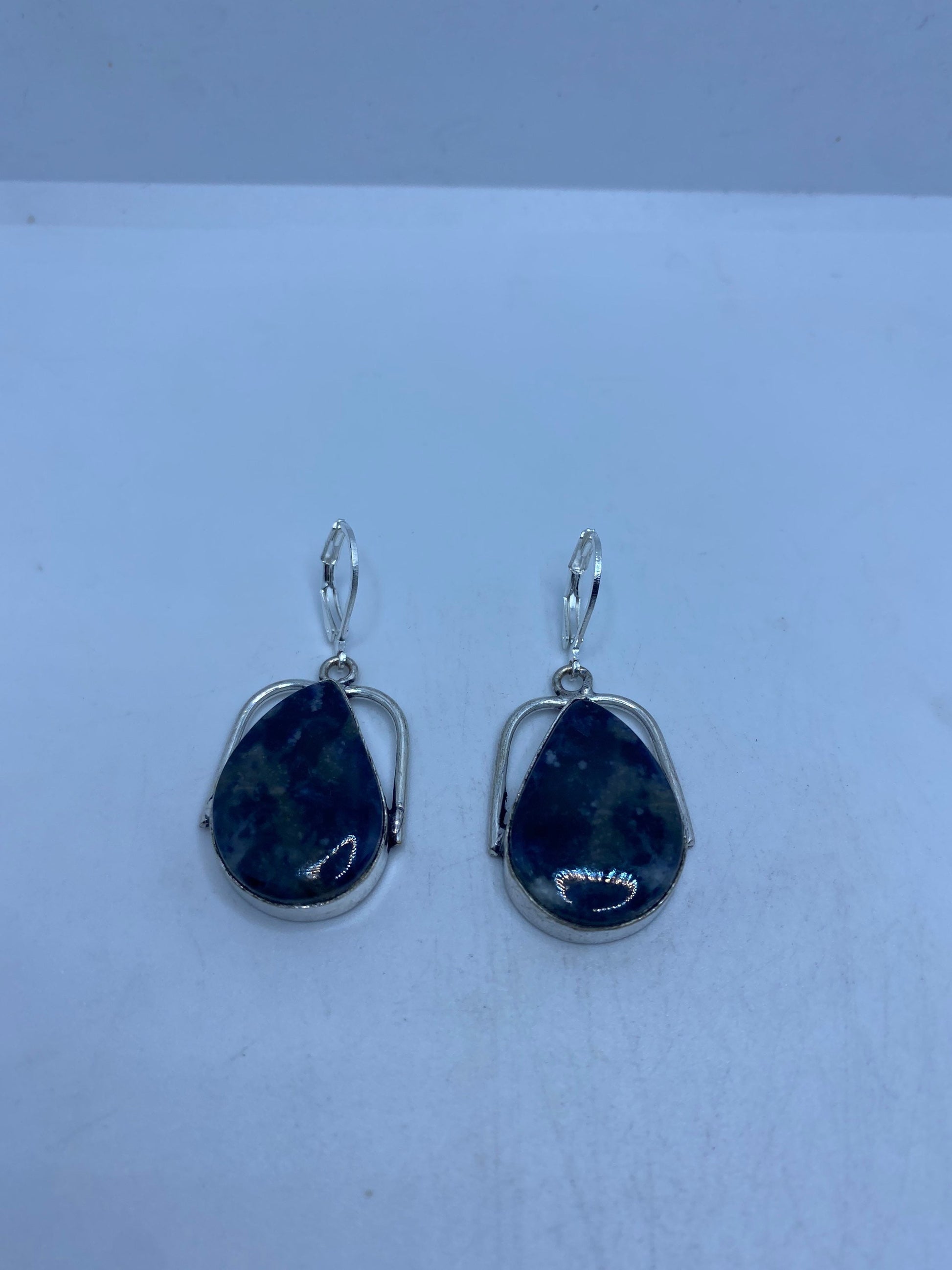 Vintage Blue Lapis Lazuli Earrings Silver Dangle