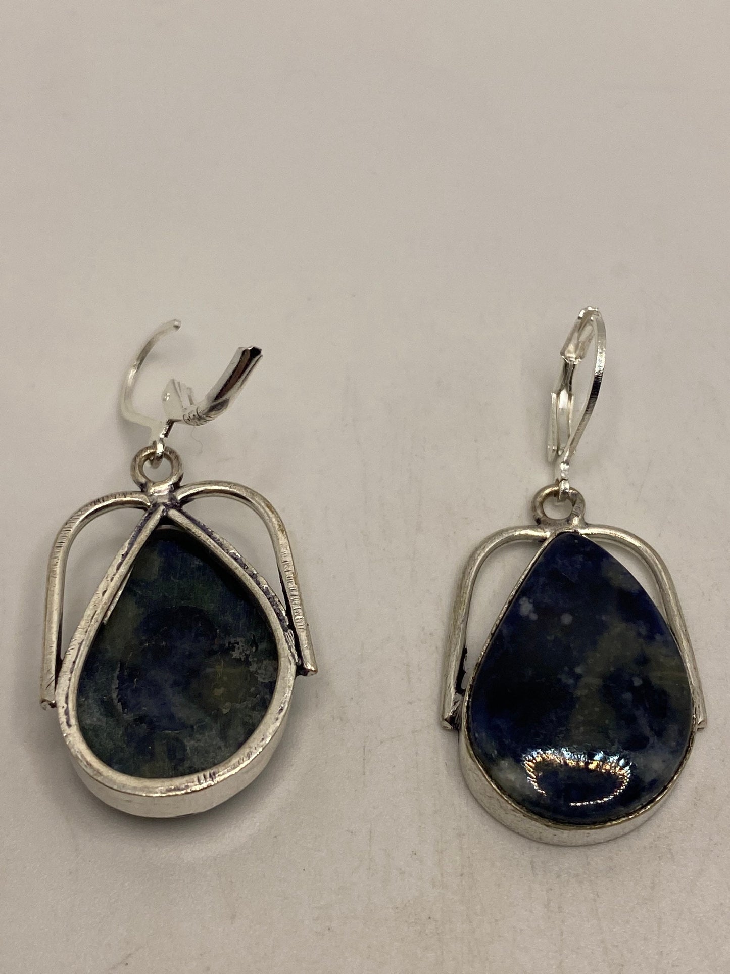 Vintage Blue Lapis Lazuli Earrings Silver Dangle