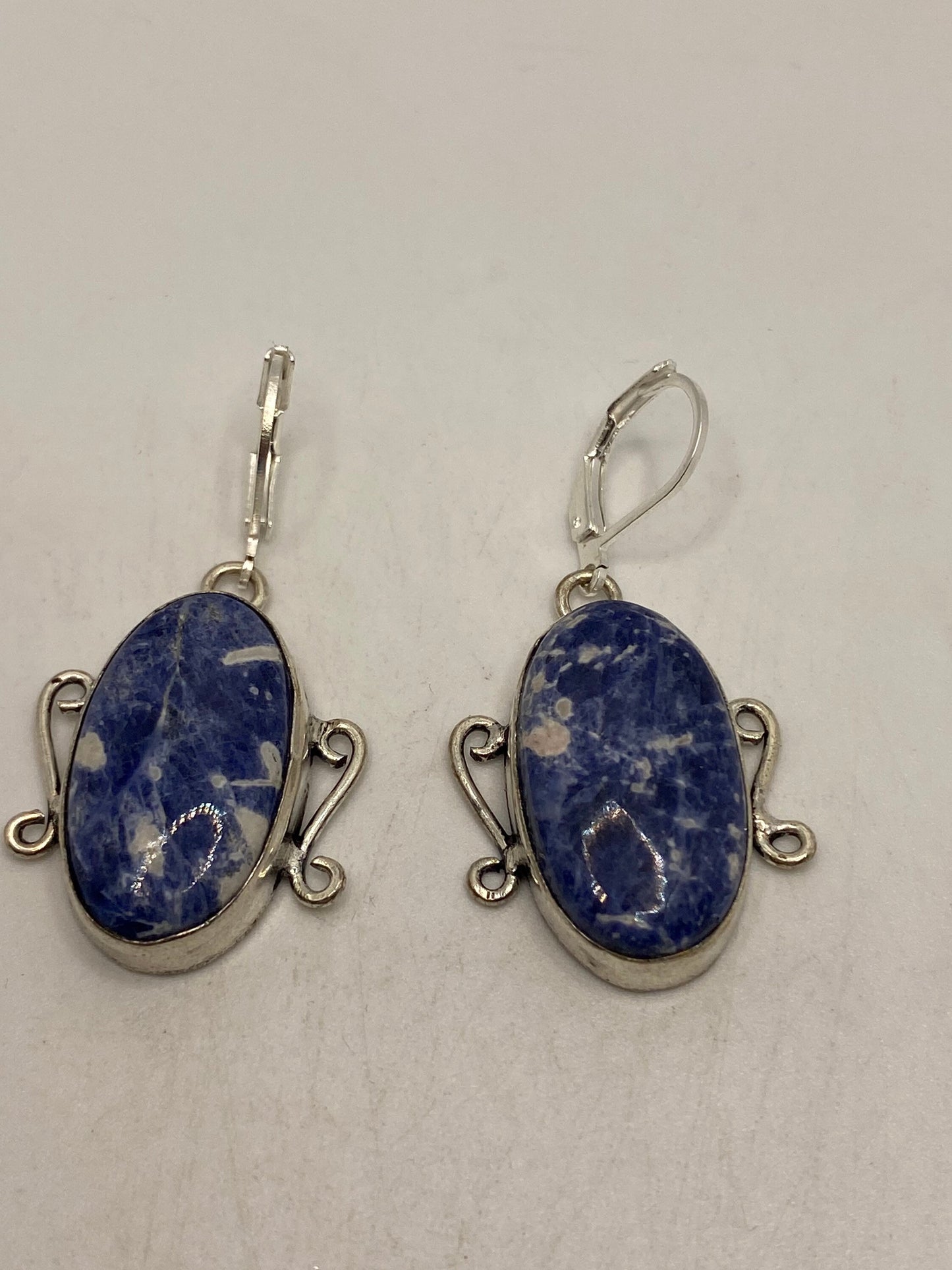 Vintage Blue Lapis Lazuli Earrings Silver Dangle