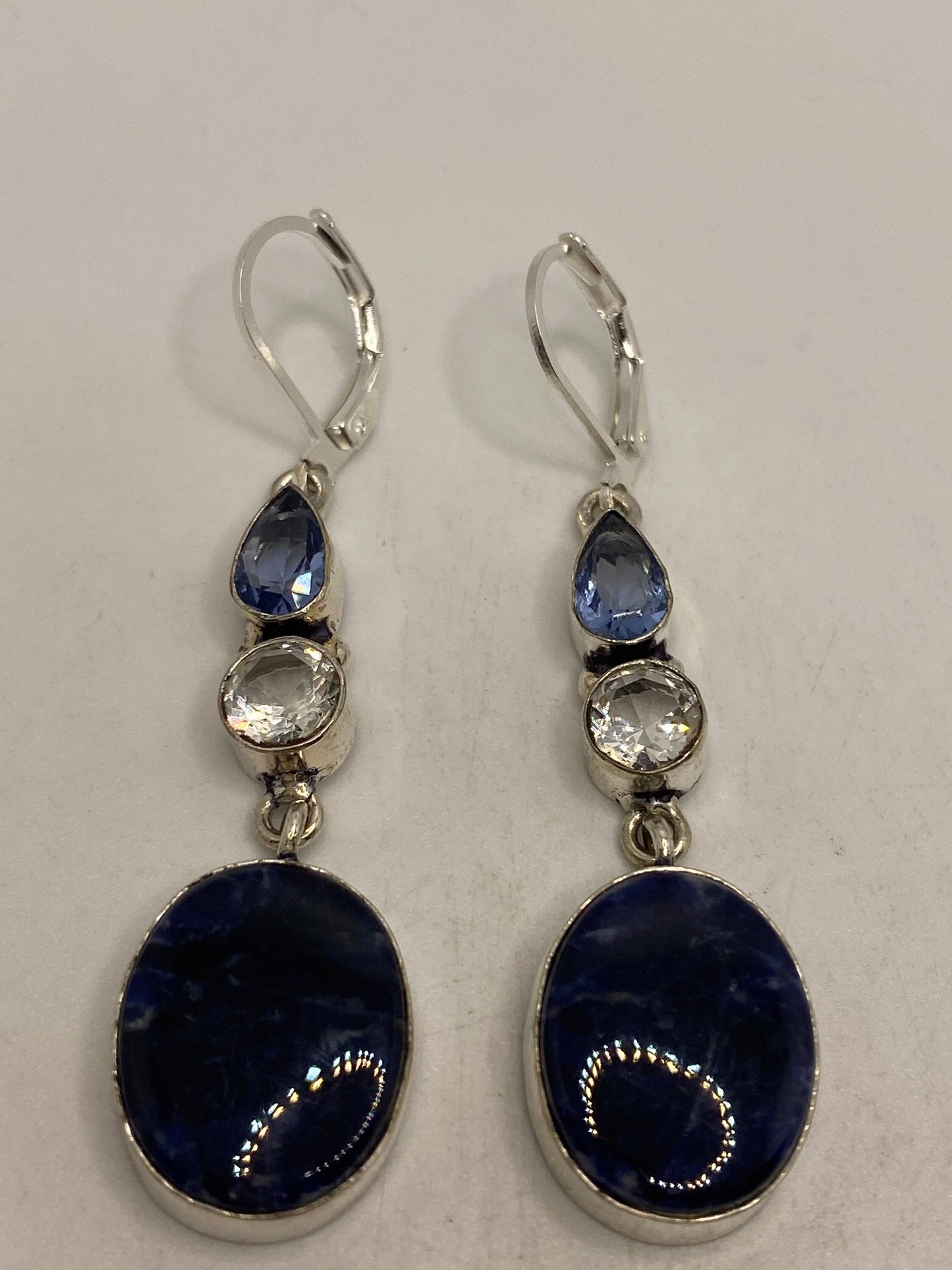 Vintage Blue Lapis Lazuli Iolite Earrings Silver Dangle