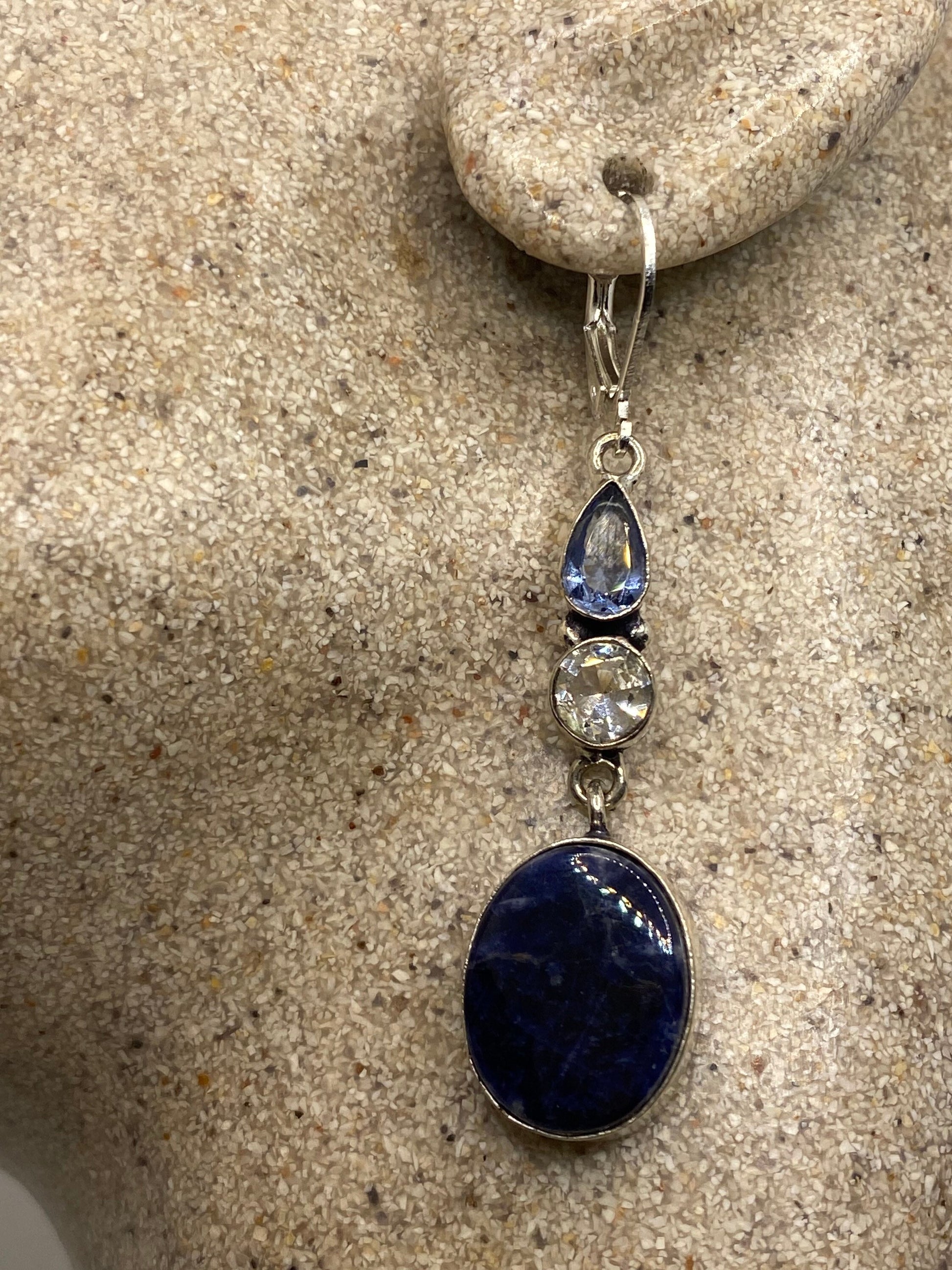 Vintage Blue Lapis Lazuli Iolite Earrings Silver Dangle