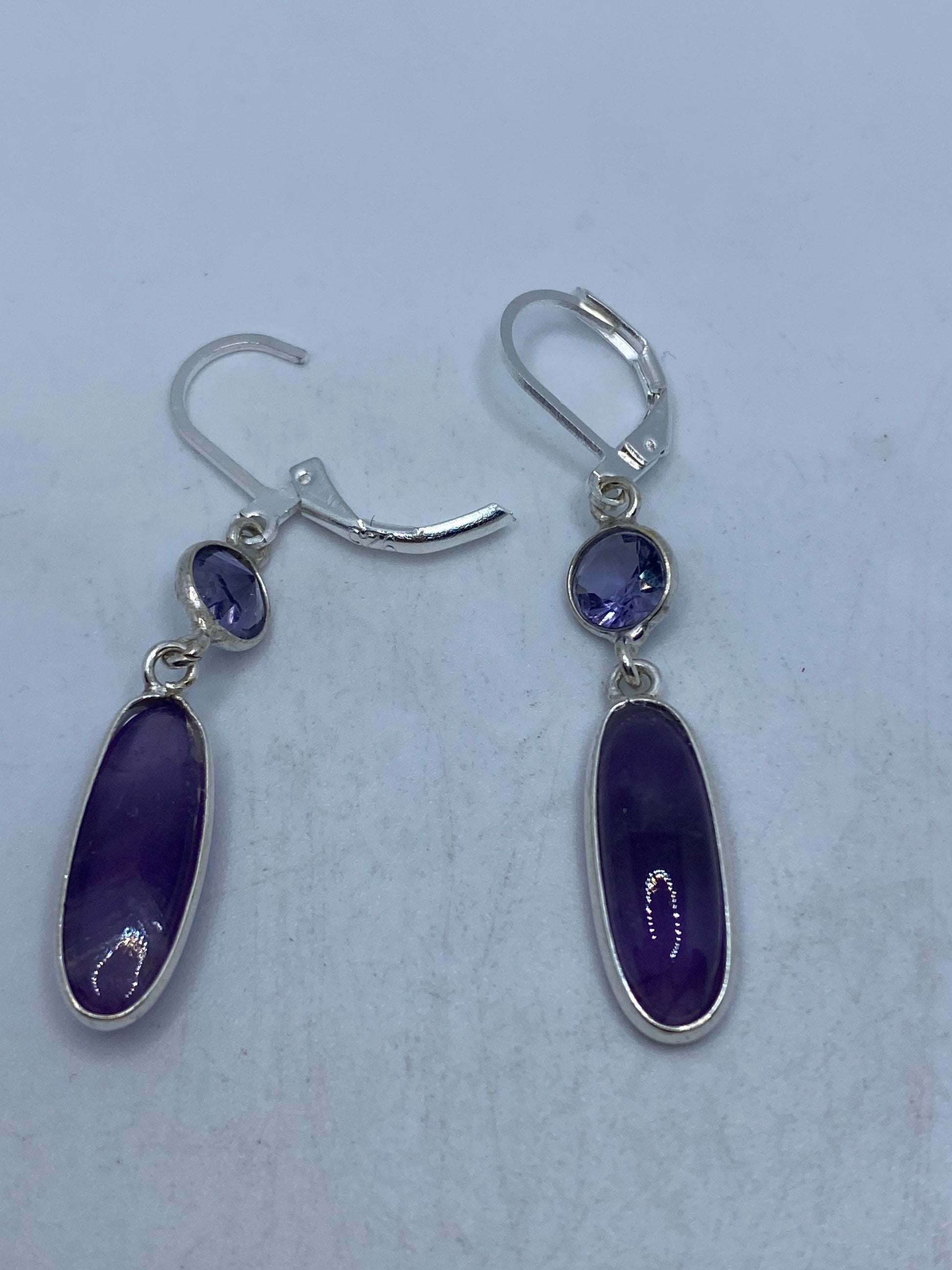 Vintage Purple Amethyst Earrings 925 Sterling Silver Leverback