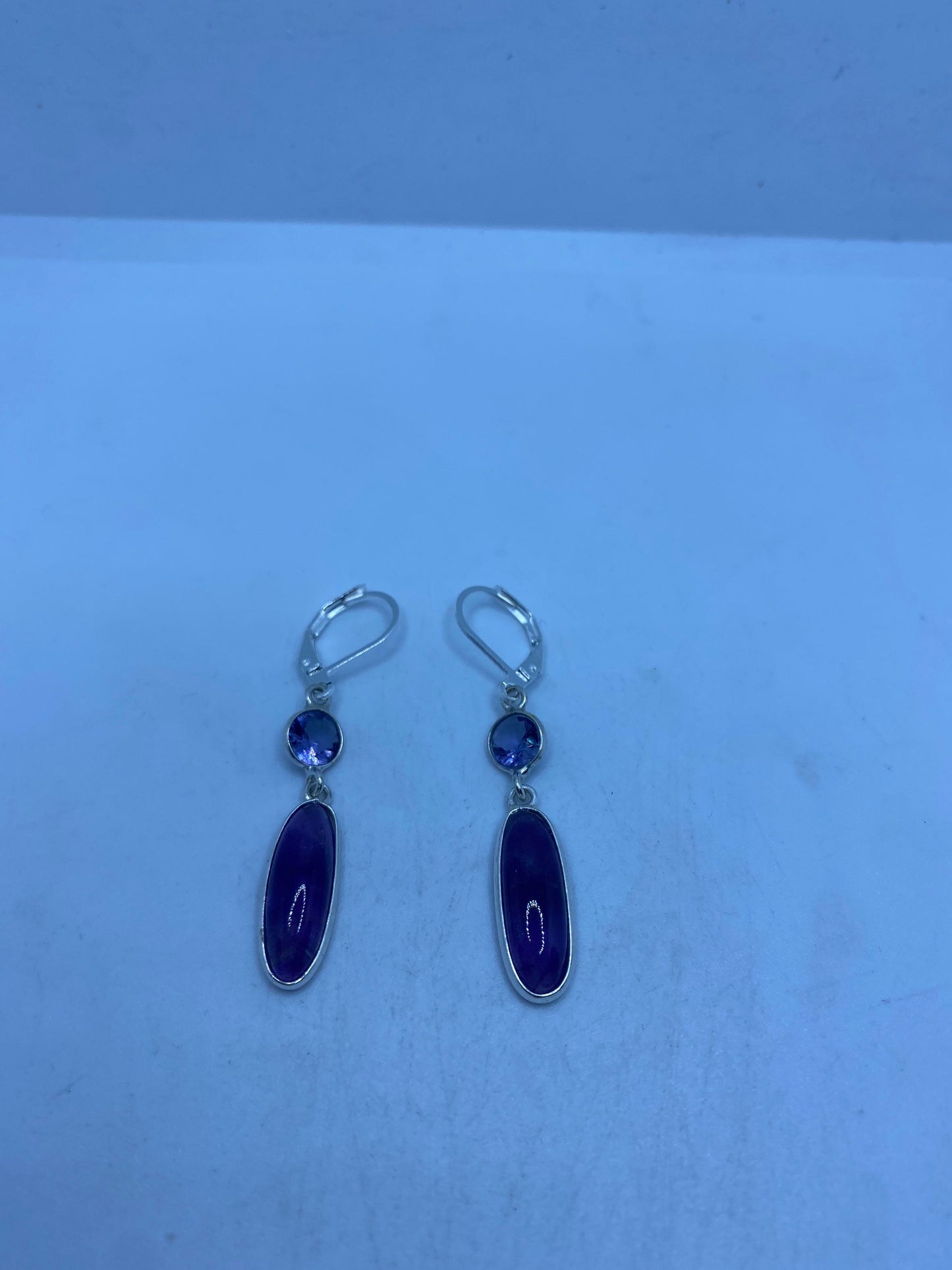 Vintage Purple Amethyst Earrings 925 Sterling Silver Leverback