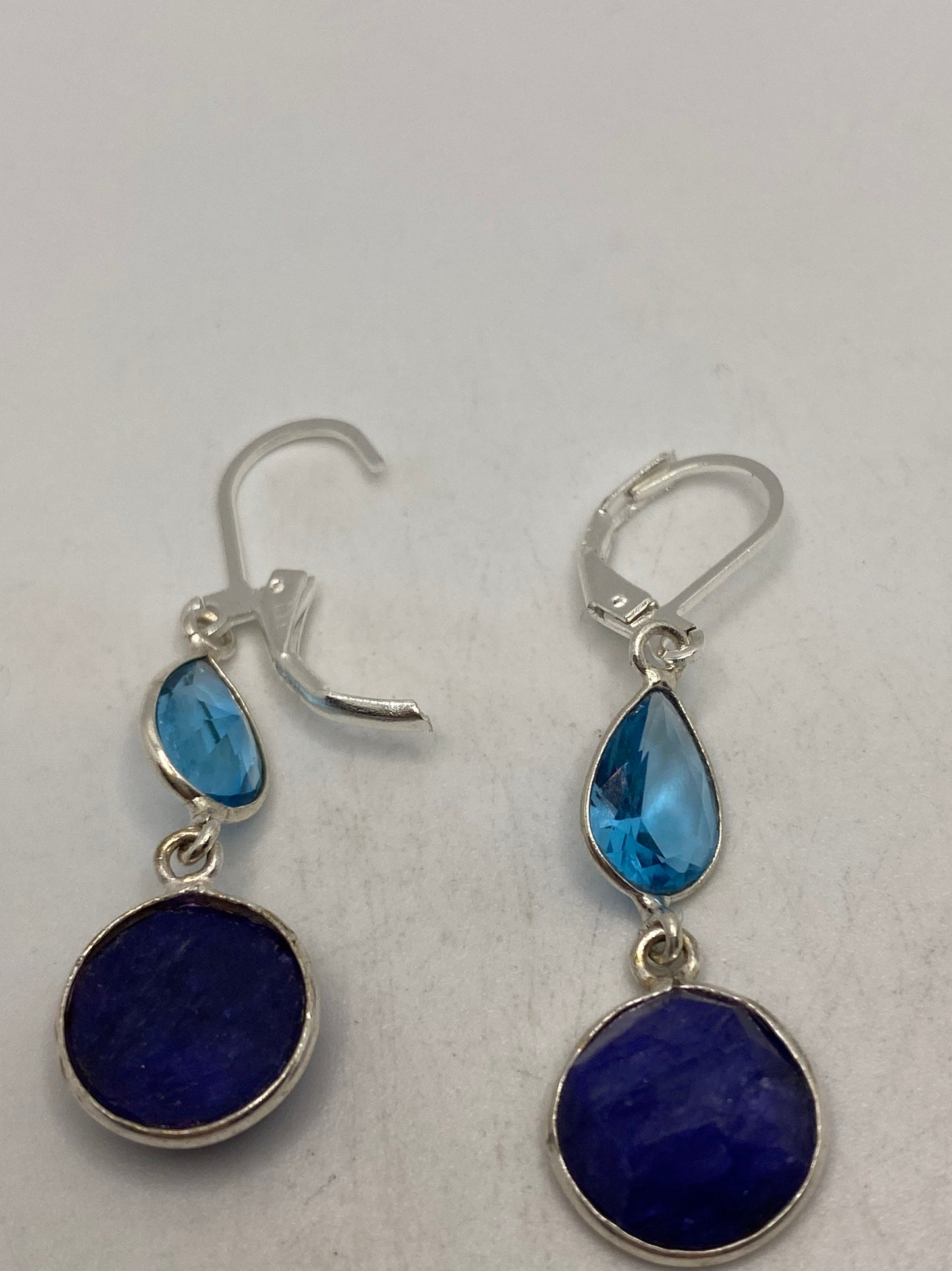 Vintage Blue Raw Sapphire Sterling Silver Lever Back Chandelier Earrings