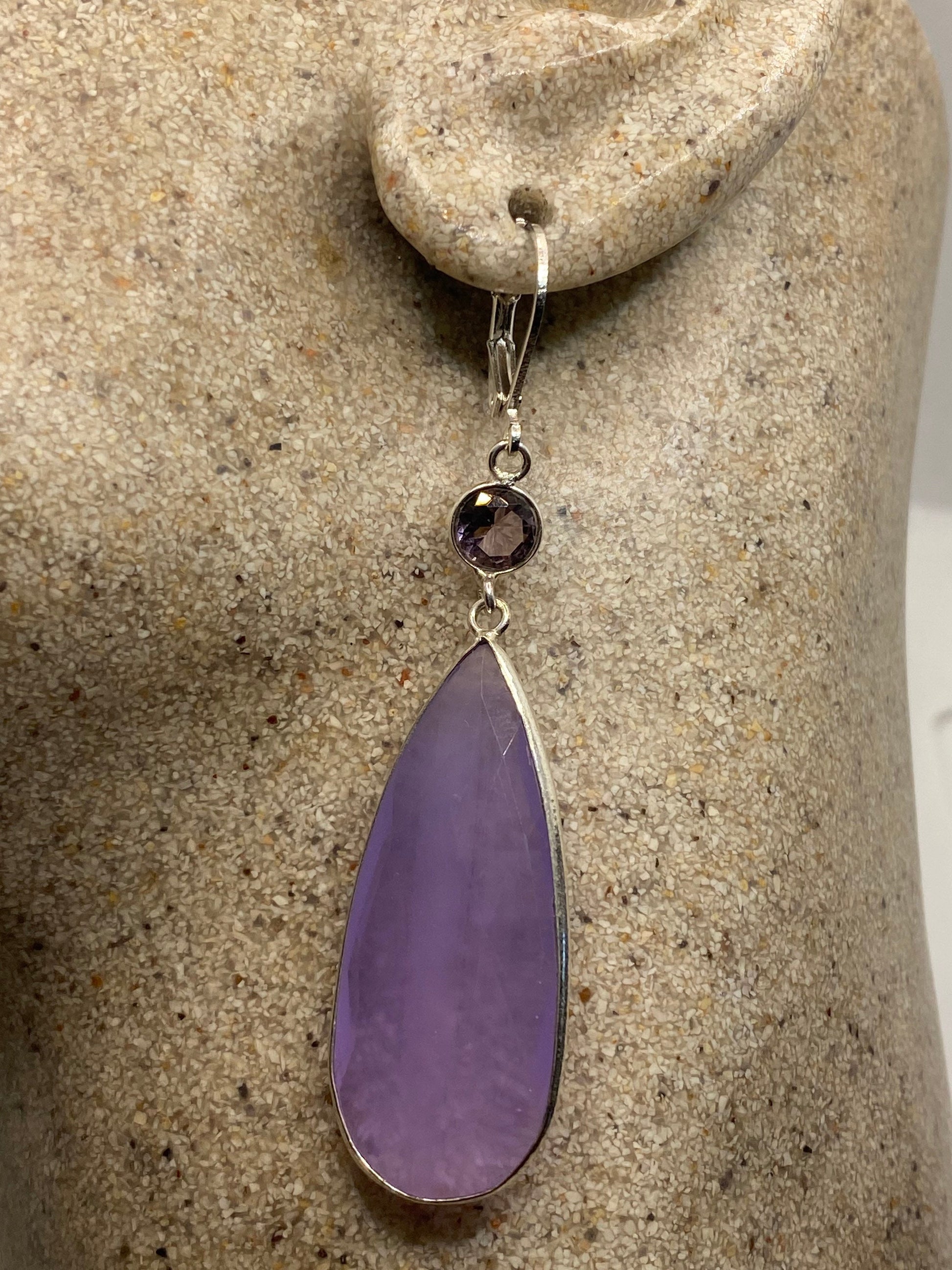 Vintage Purple Chalcedony Silver Dangle Earrings