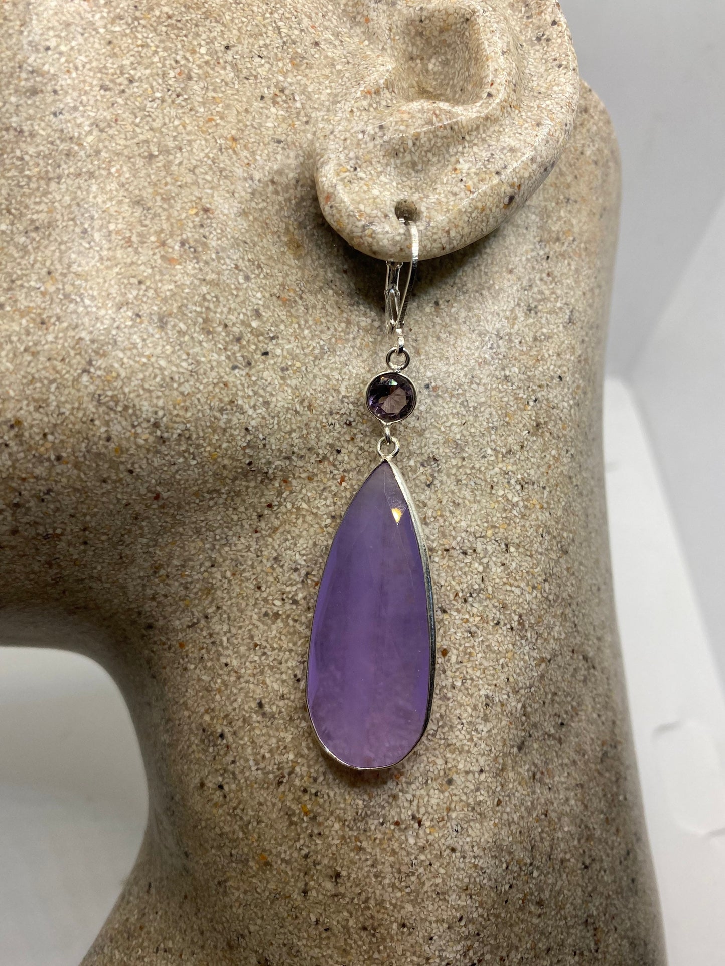 Vintage Purple Chalcedony Silver Dangle Earrings