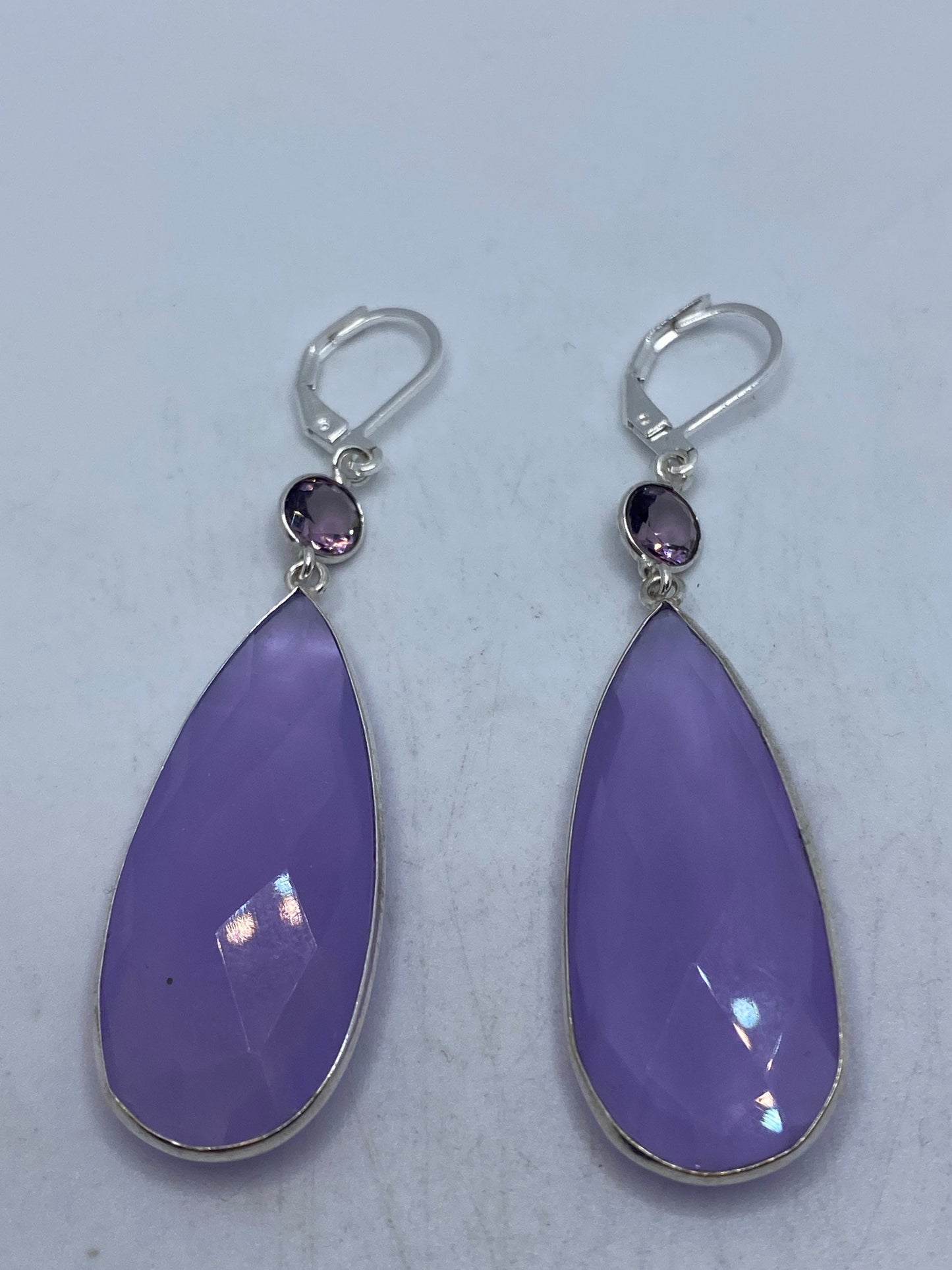 Vintage Purple Chalcedony Silver Dangle Earrings