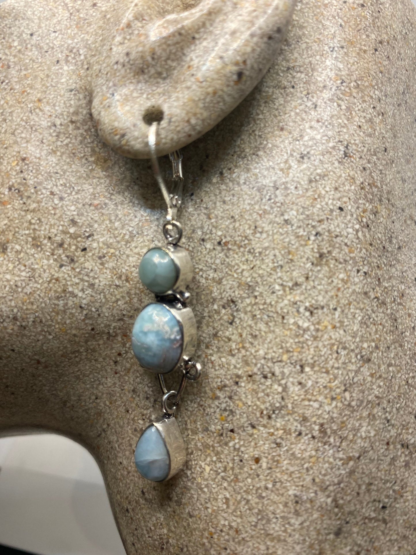 Vintage Sterling Silver Blue turquoise Larimar Earrings