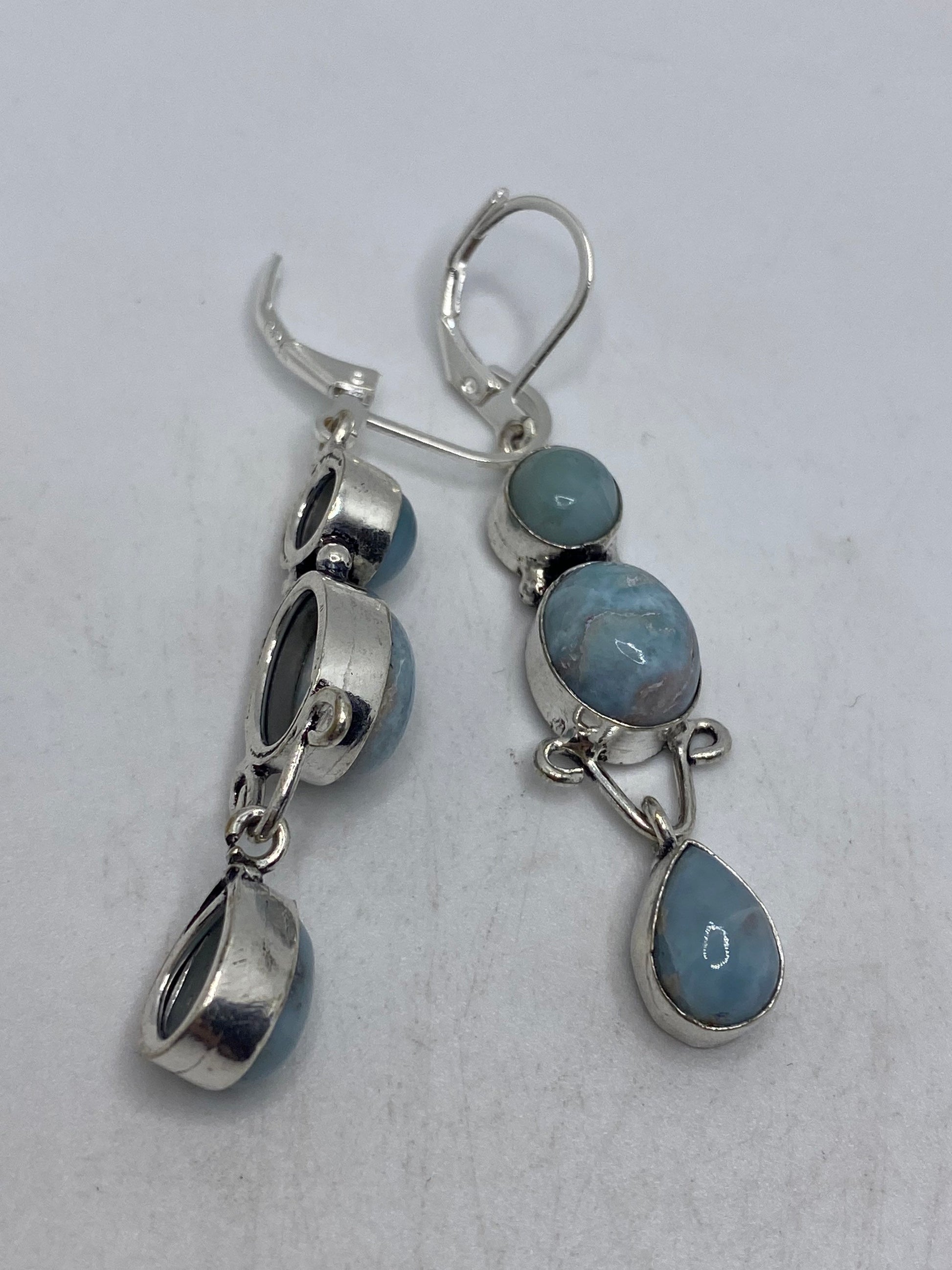 Vintage Sterling Silver Blue turquoise Larimar Earrings