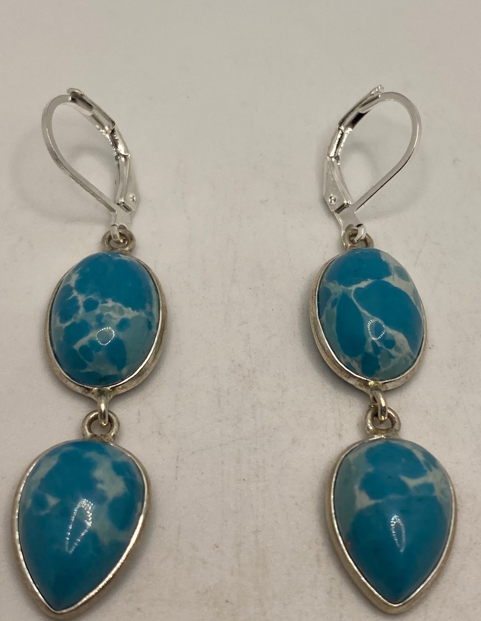 Vintage Sterling Silver Blue turquoise Larimar Earrings