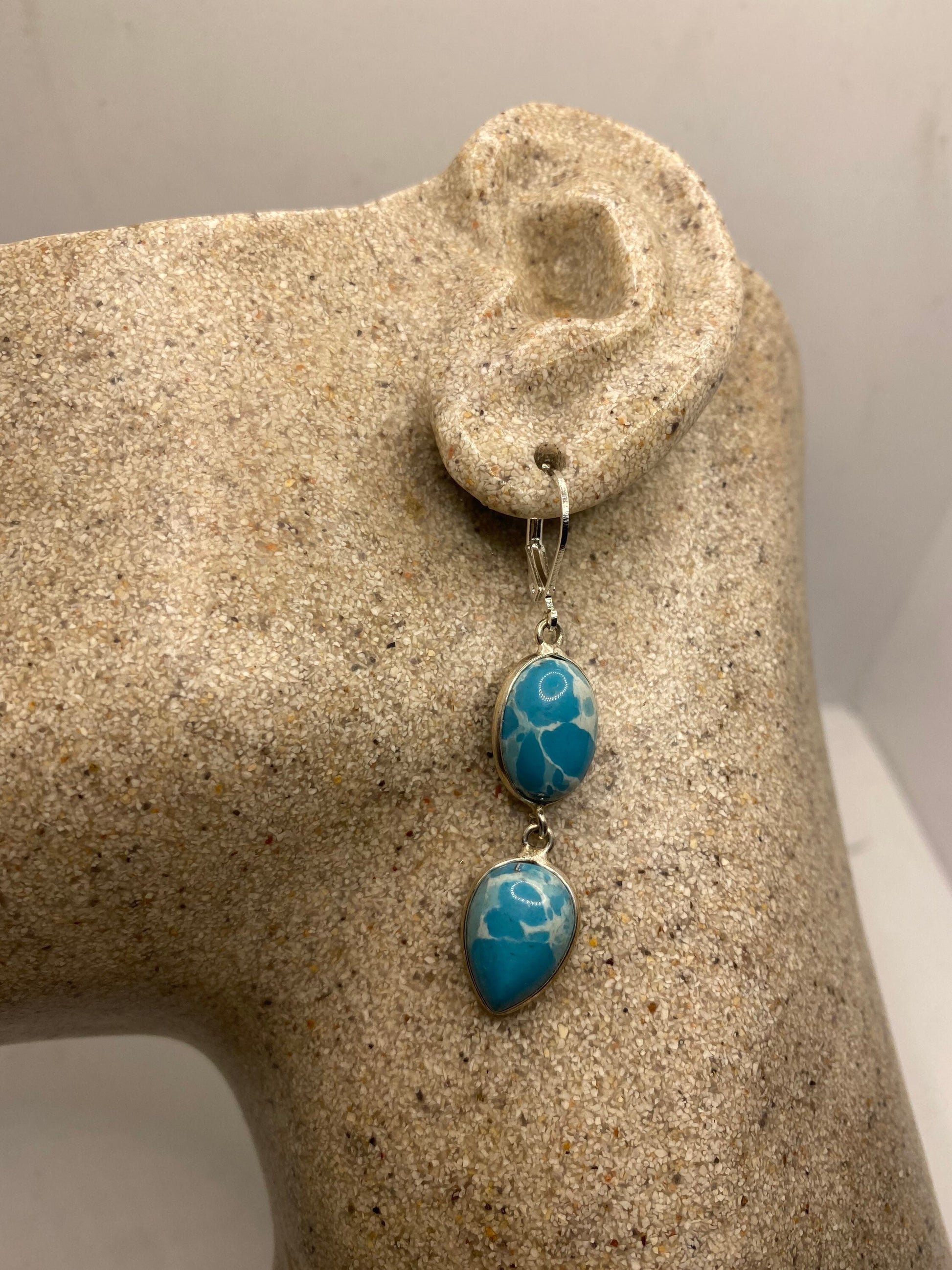 Vintage Sterling Silver Blue turquoise Larimar Earrings