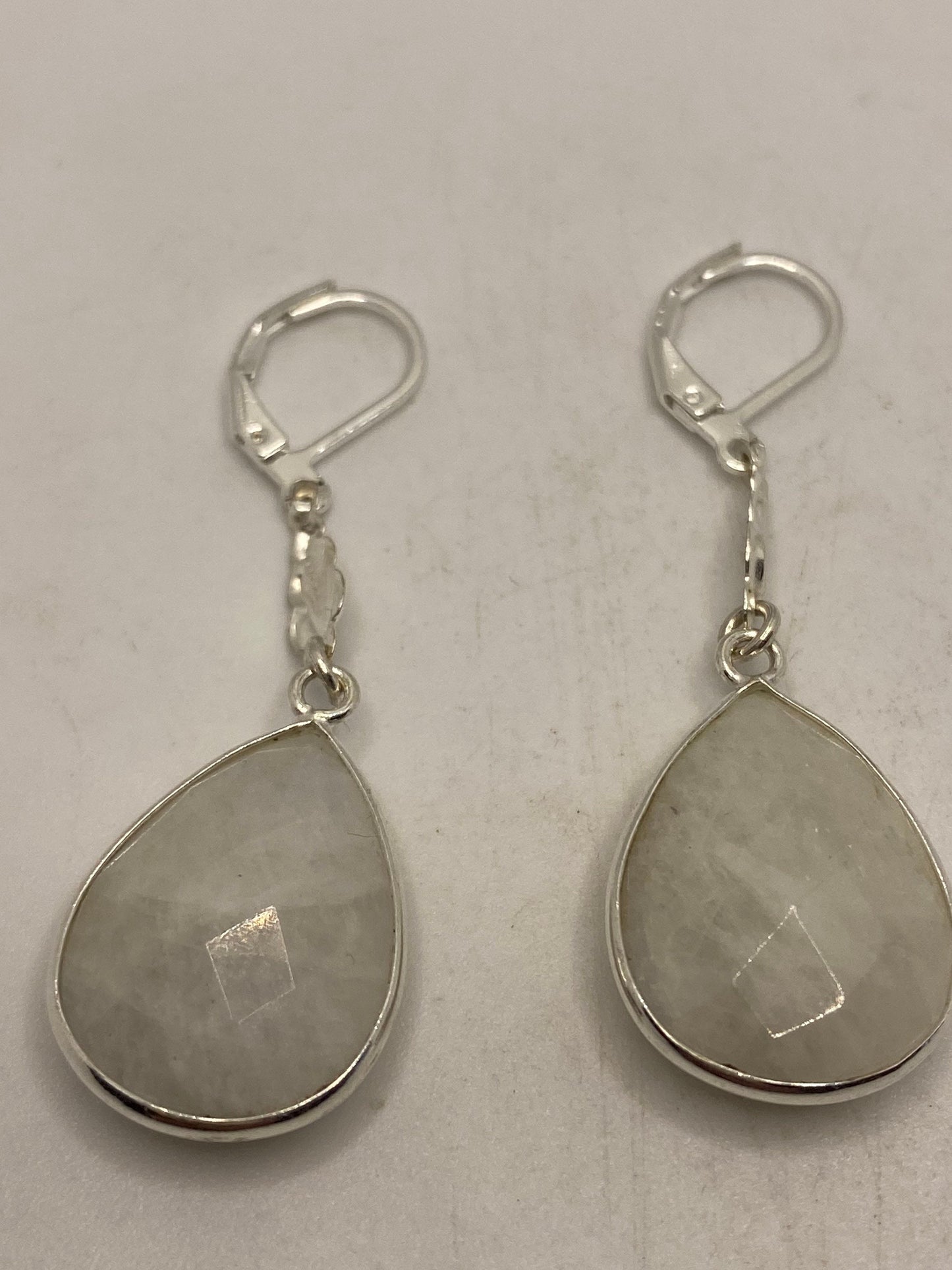 Vintage Rainbow Moonstone Sterling Silver Lever Back Dangle Earrings