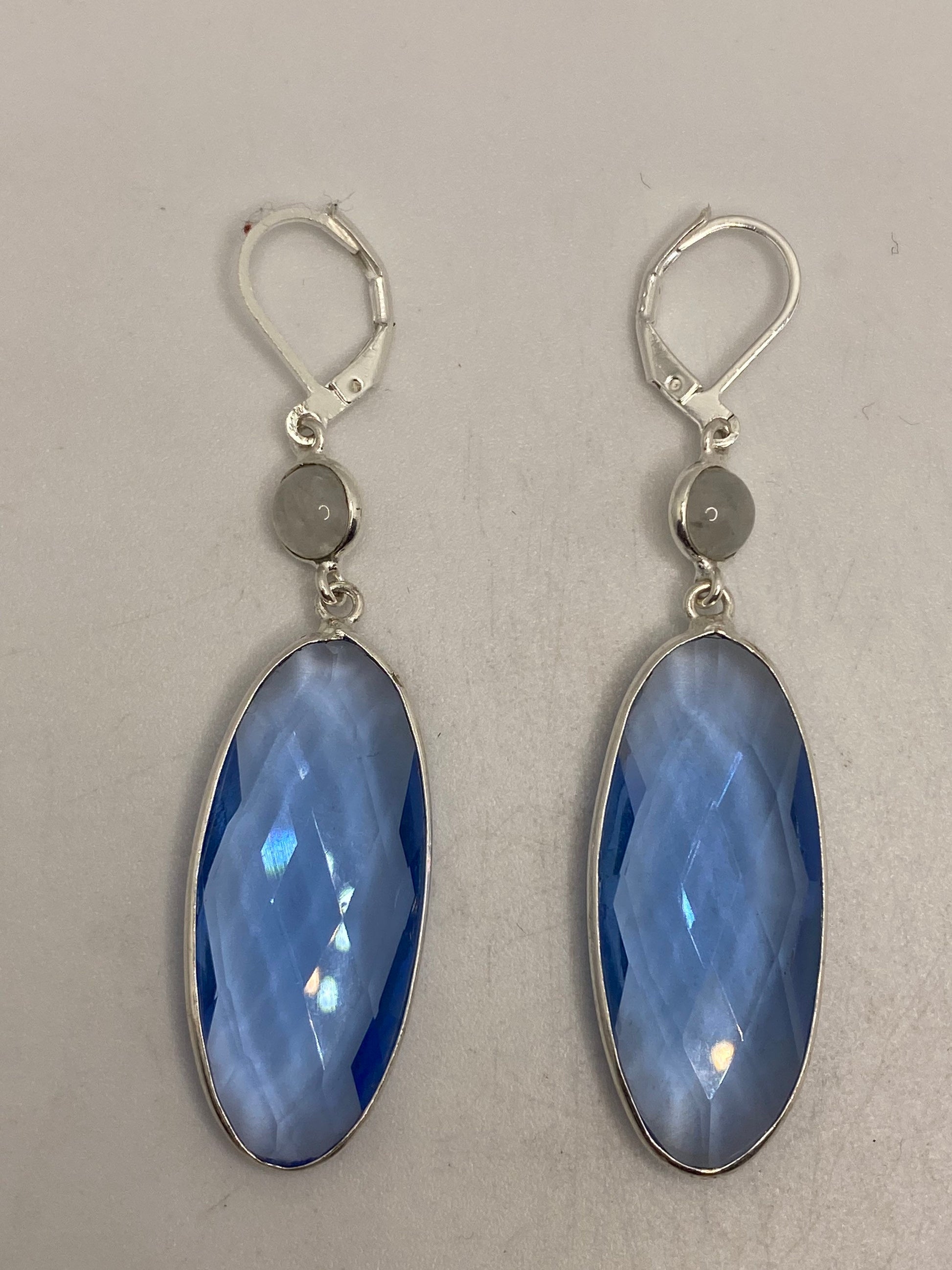 Antique Vintage Aqua Blue Volcanic Glass Silver Dangle Earrings