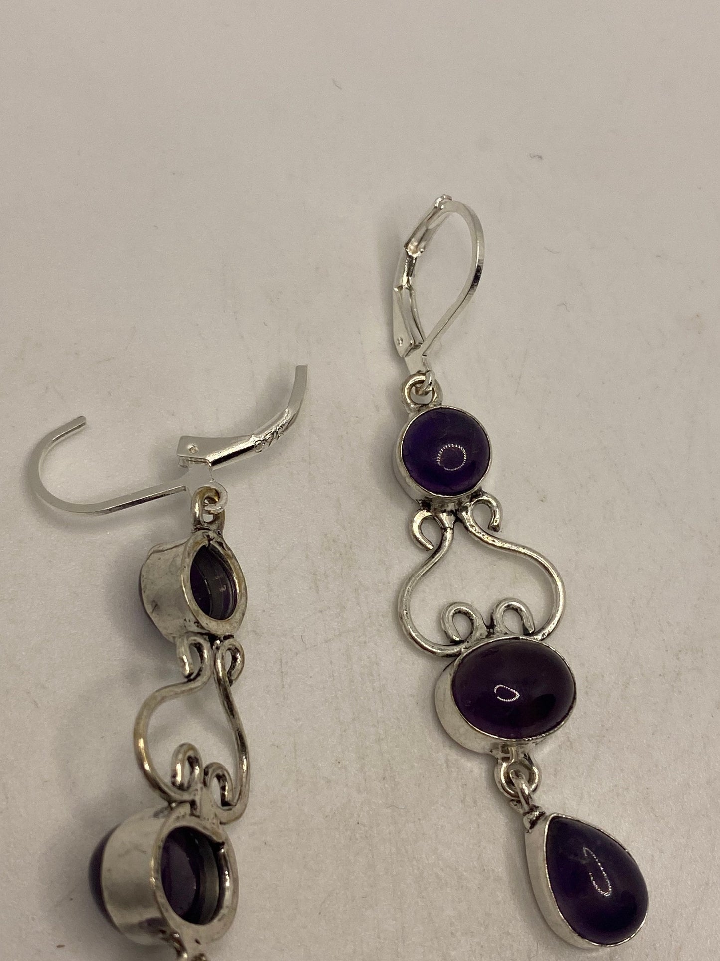 Vintage Purple Amethyst Earrings 925 Sterling Silver Leverback