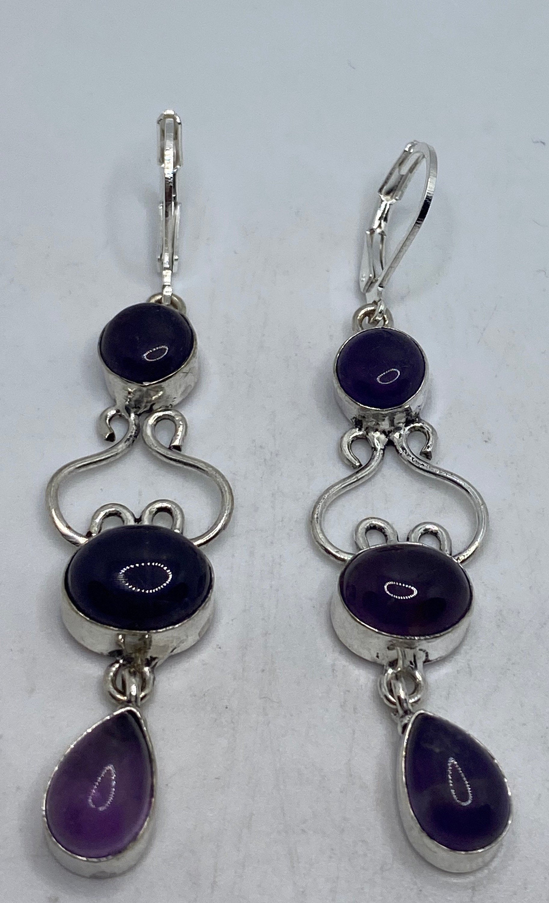 Vintage Purple Amethyst Earrings 925 Sterling Silver Leverback