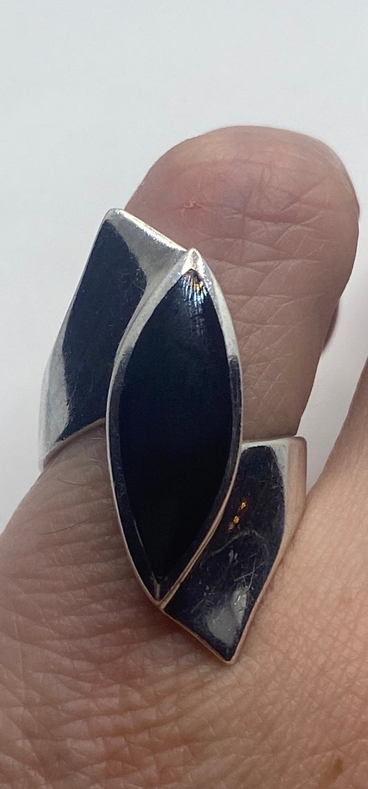Vintage Black Onyx 925 Sterling Silver Cocktail Ring